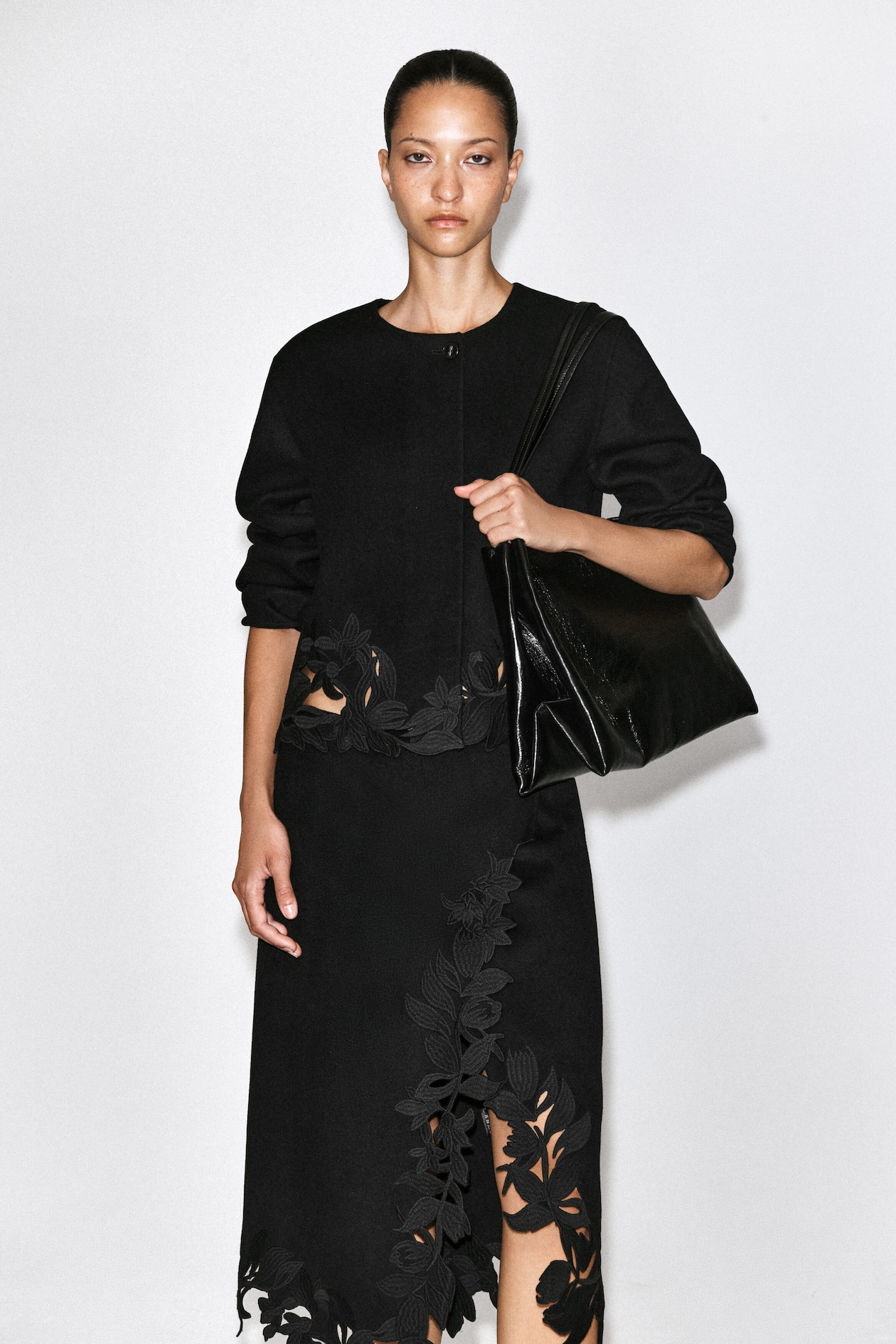 EMBROIDERED DOUBLE-FACED WOOL JACKET — CARBON