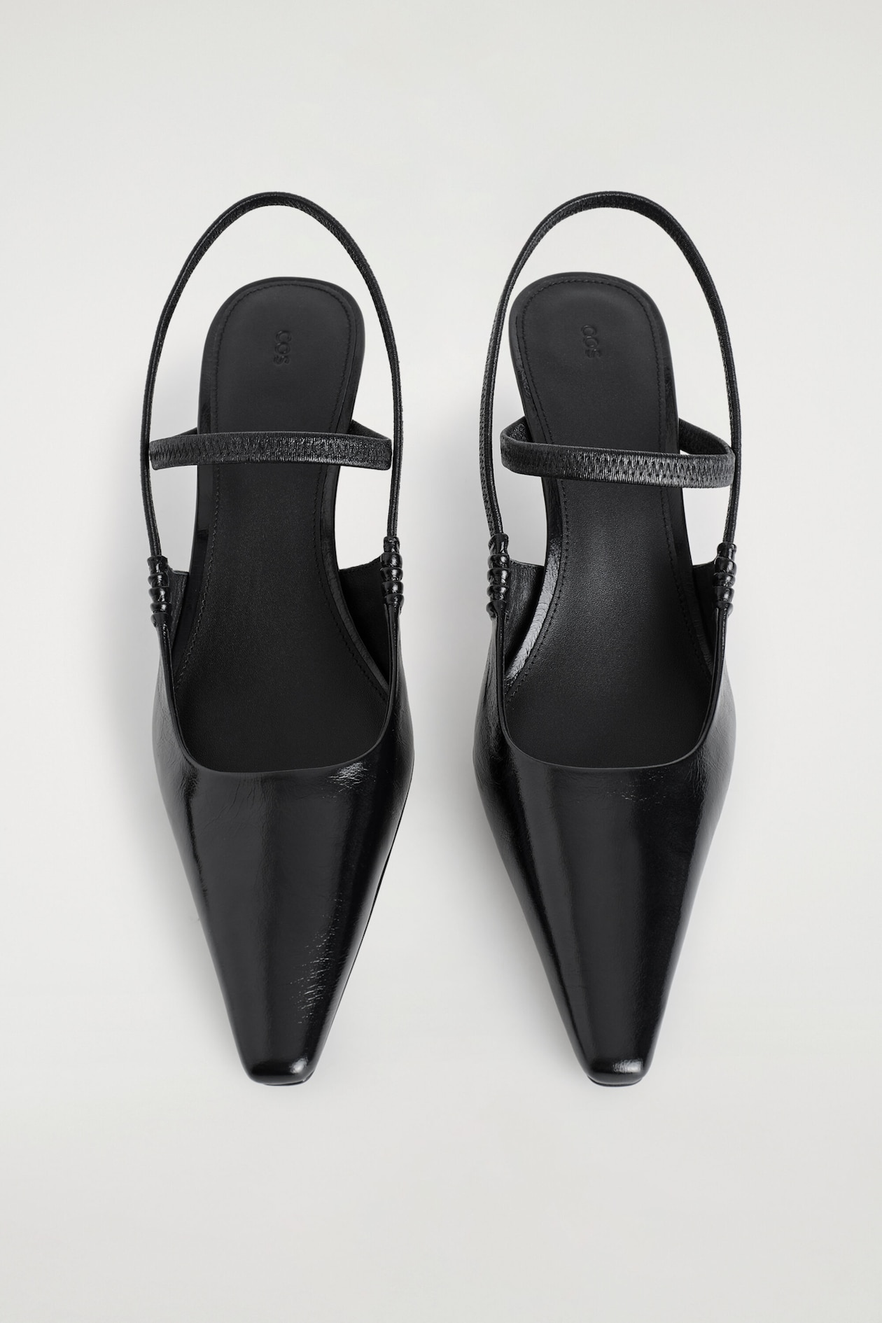 POINTED LEATHER SLINGBACK KITTEN HEELS — BLACK