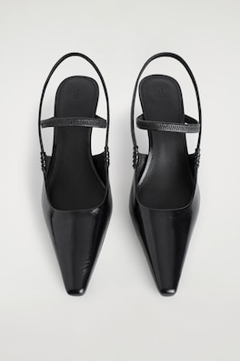 POINTED LEATHER SLINGBACK KITTEN HEELS — BLACK 2