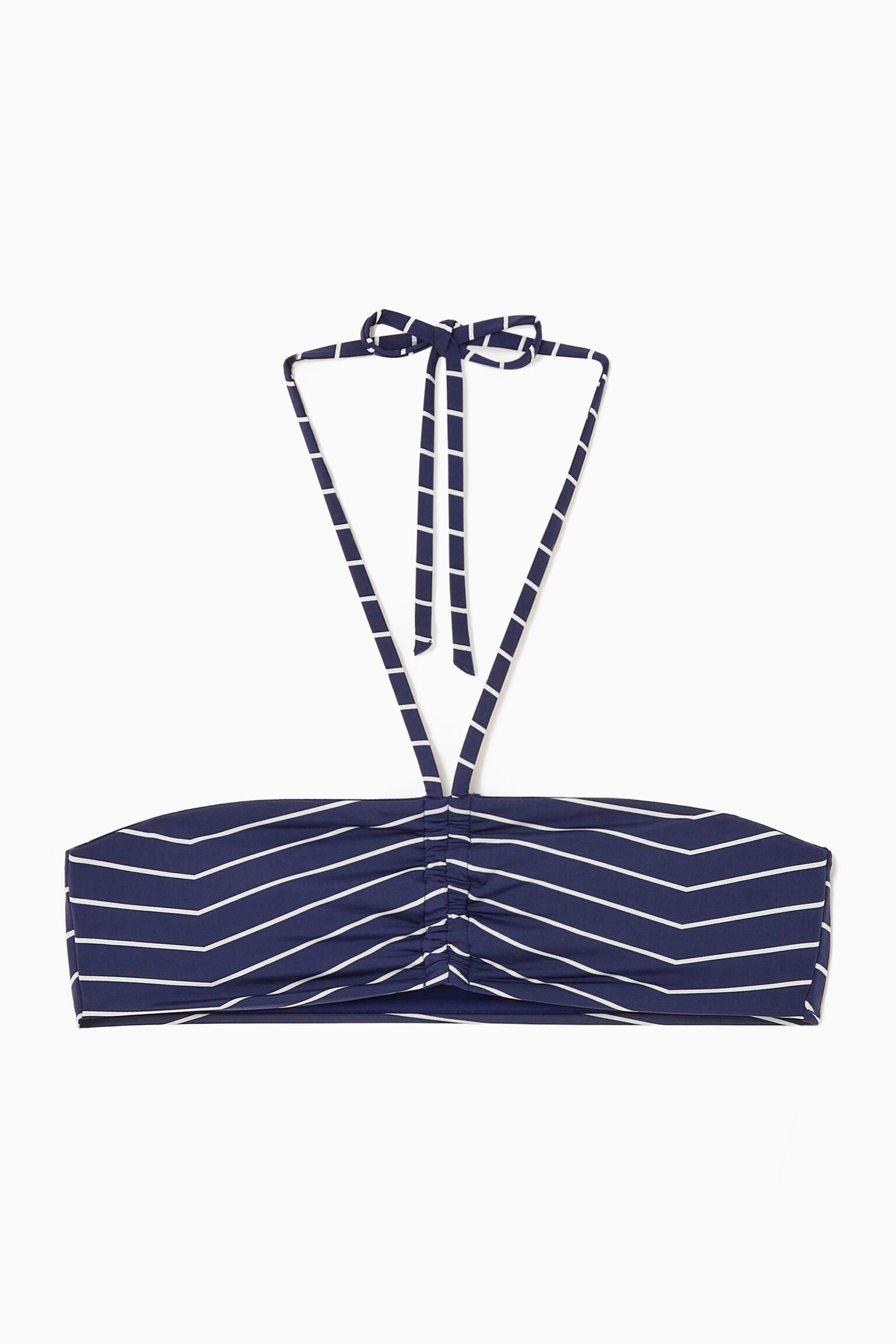 HALTERNECK BANDEAU BIKINI TOP - NAVY / STRIPED/GREEN