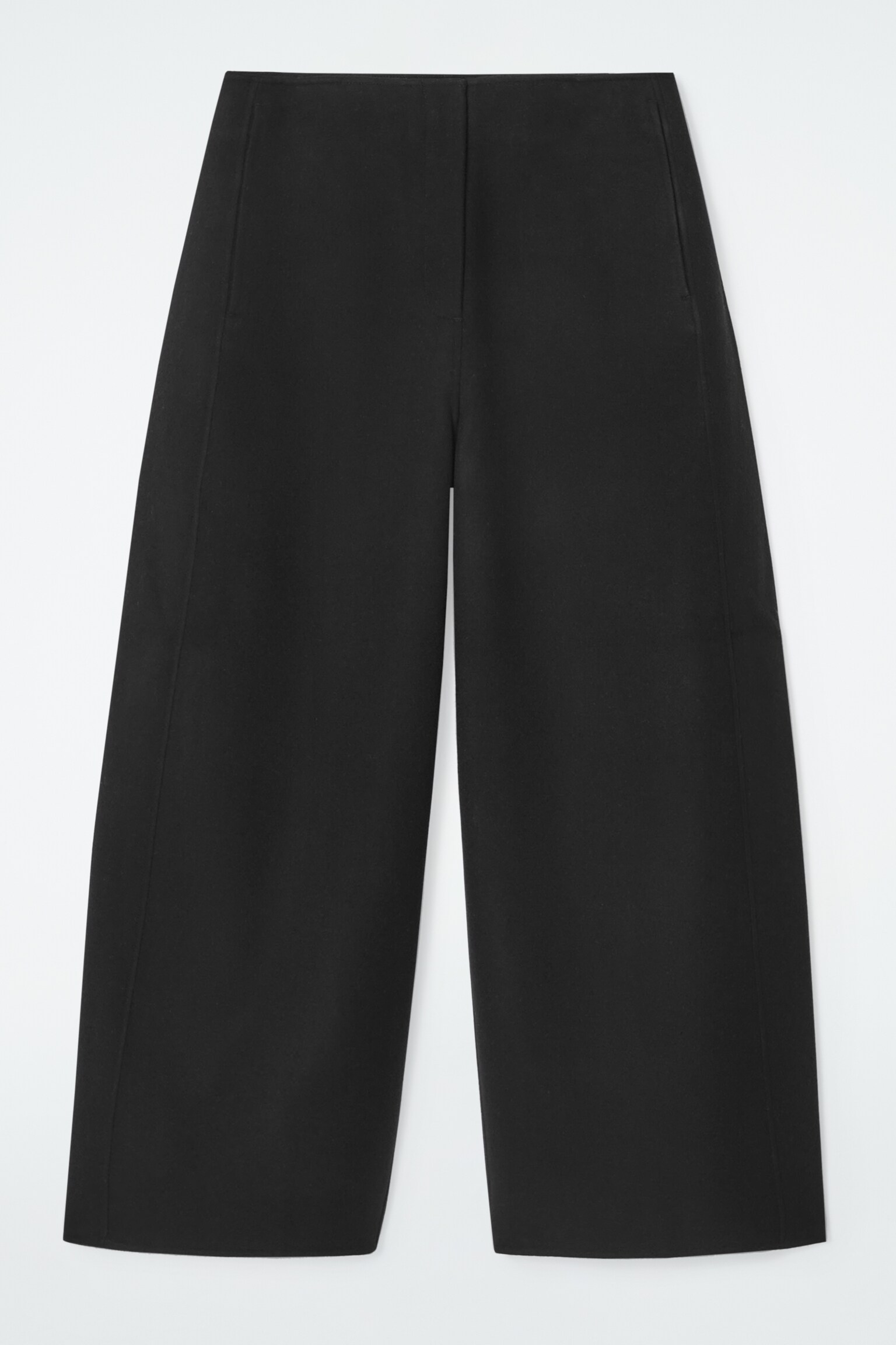DOUBLE-FACED WOOL BARREL-LEG TROUSERS - BLACK - 1