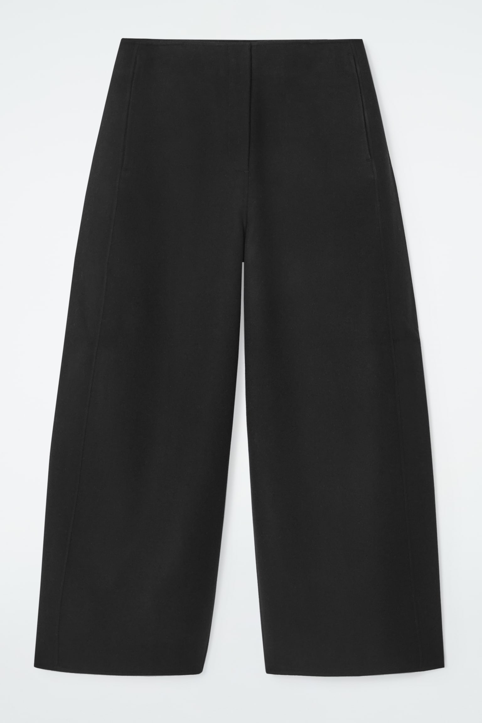 DOUBLE-FACED WOOL BARREL-LEG TROUSERS - BLACK