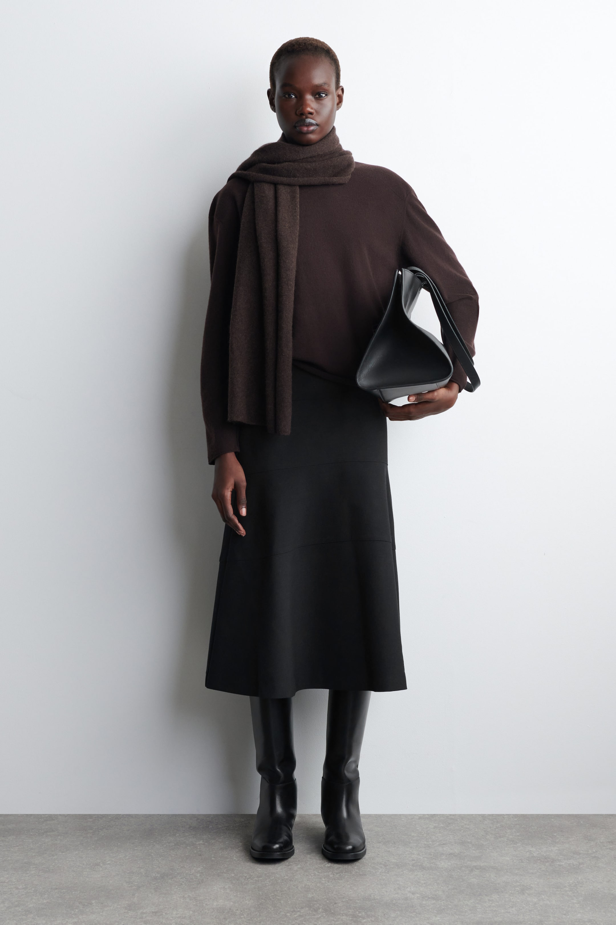 CURVED A-LINE MIDI SKIRT