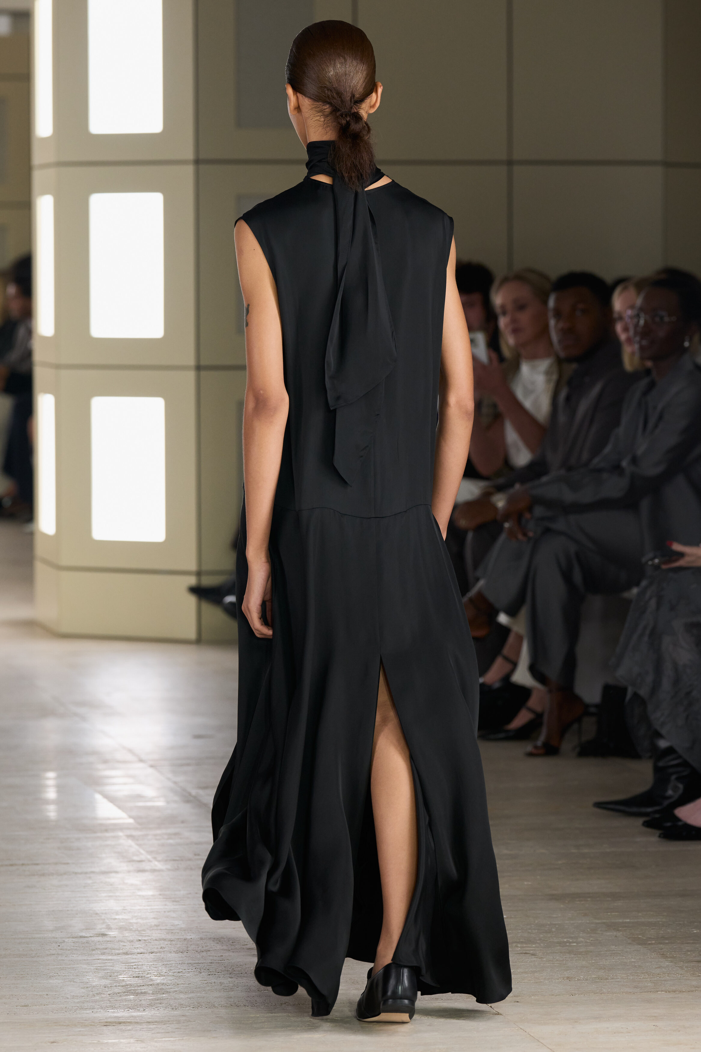 SCARF-DETAIL SATIN MAXI DRESS - CARBON | COS US