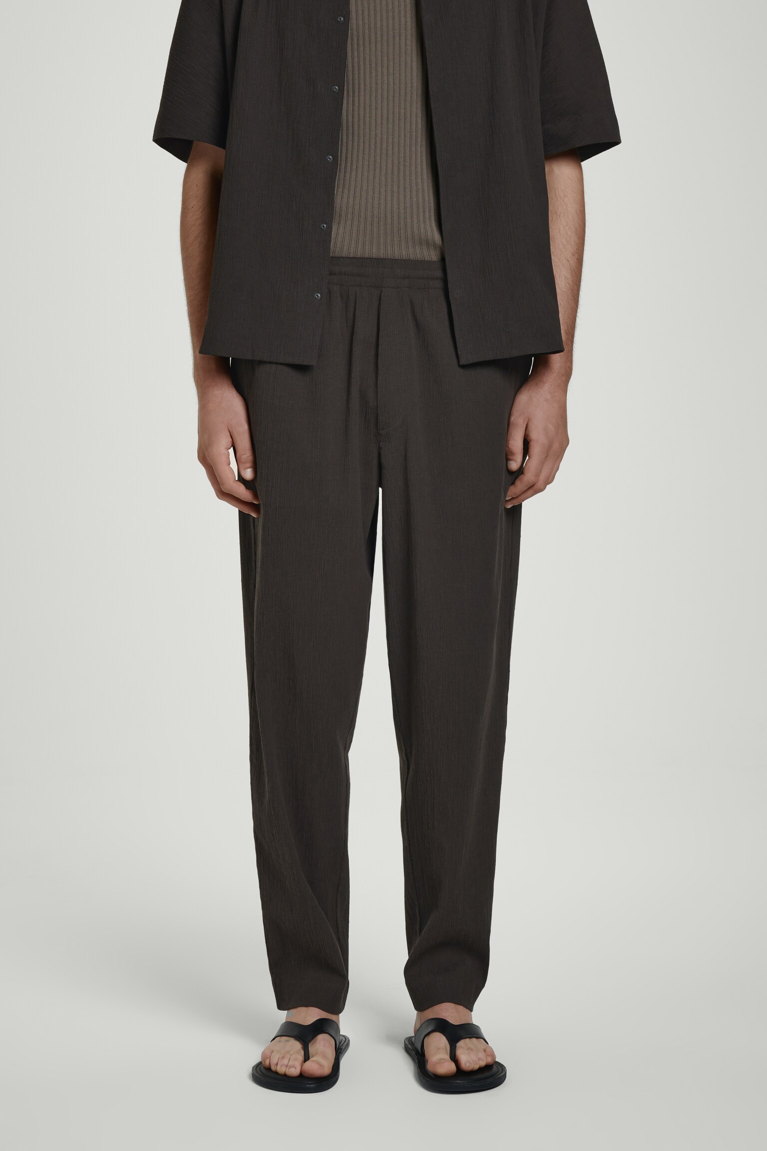 PANTALONI IN COTONE INCRESPATO - MARRONE SCURO - 3