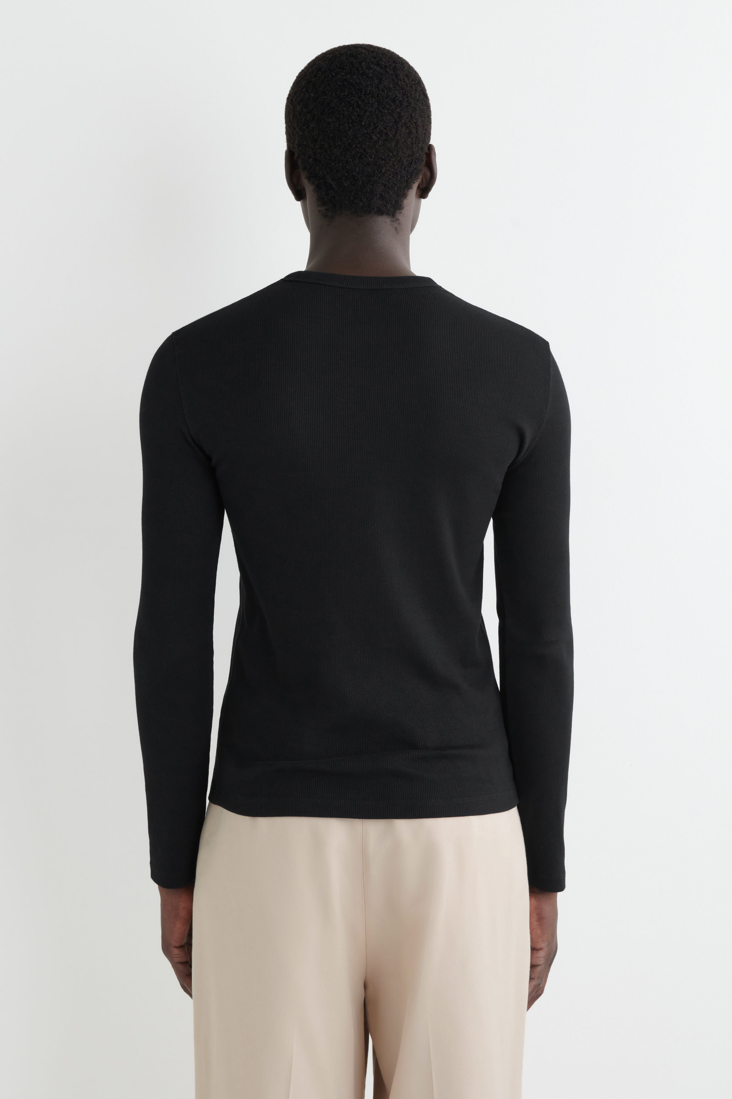 SLIM RIBBED COTTON LONG-SLEEVED T-SHIRT - BLACK | COS