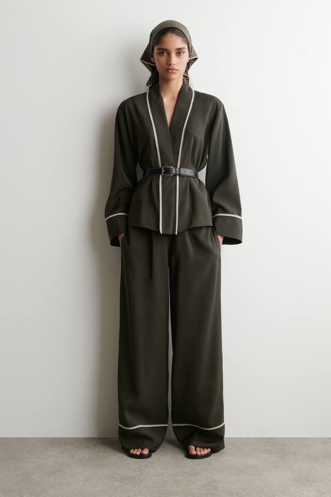 CONTRAST-PIPED STRAIGHT-LEG TROUSERS - DARK GREEN - 1