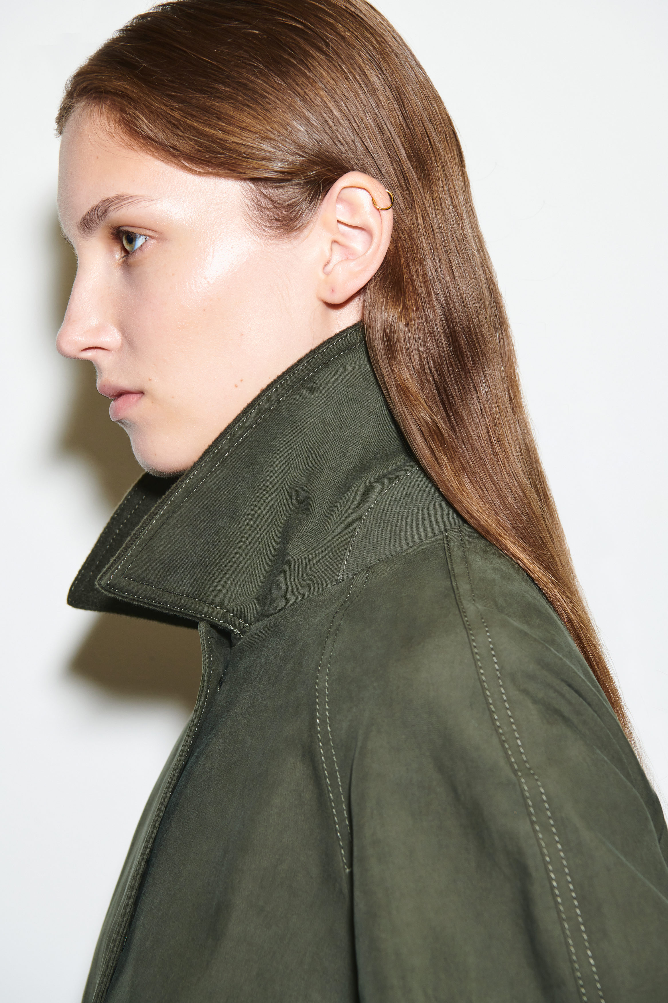 WOOL-TRIMMED CAR COAT - DARK KHAKI | COS