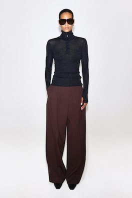 MERINO WOOL BUTTONED MOCK-NECK TOP — CHARCOAL MÉLANGE 3