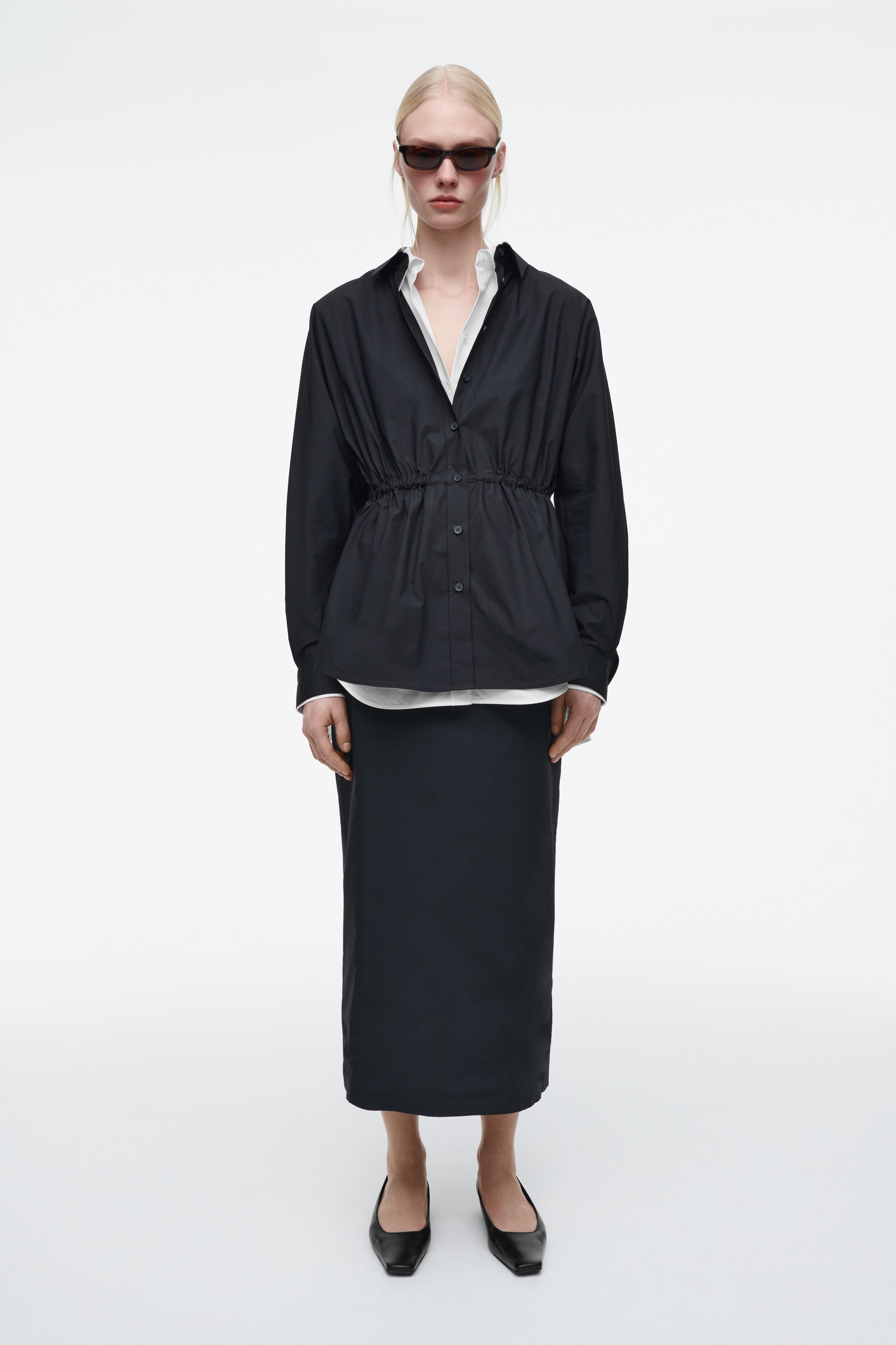 COTTON DRAWSTRING MIDI SKIRT - NAVY | COS