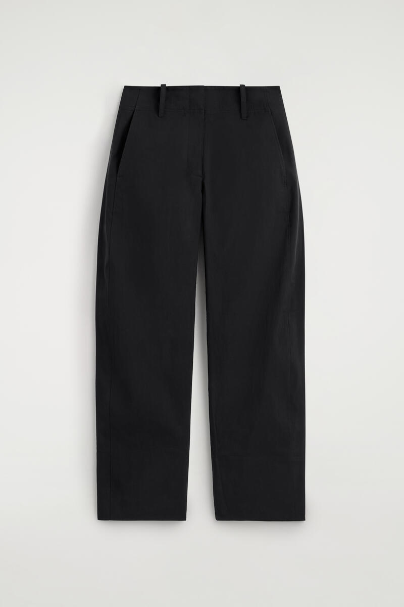 COS Barrel-Leg Pima Cotton Trousers Black Women's Size 44
