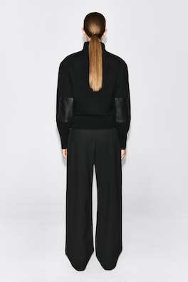 LEATHER-PATCH MERINO WOOL ZIP-UP JUMPER — BLACK 5