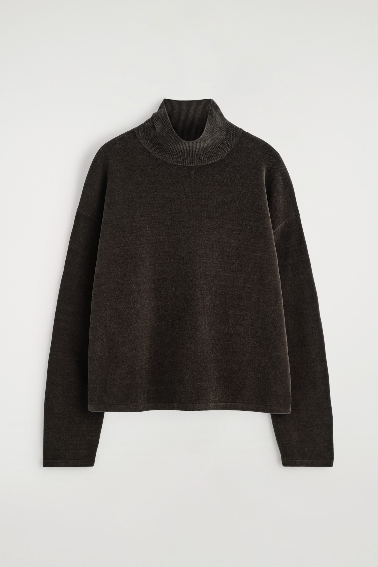 CHENILLE MOCK-NECK SWEATER — BROWN