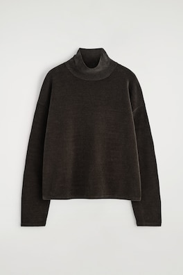 CHENILLE MOCK-NECK SWEATER — BROWN 7