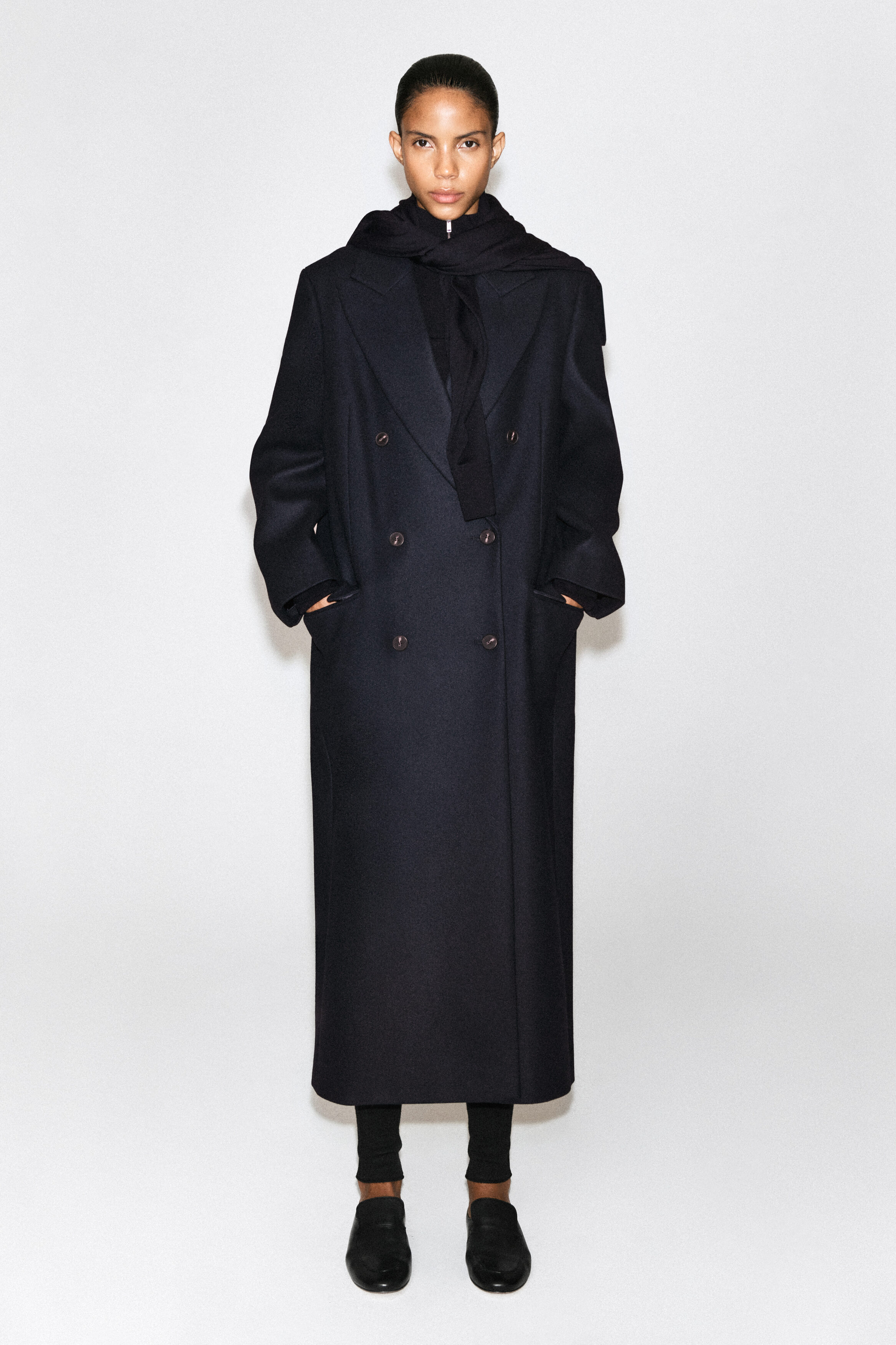 TAILORED WOOL DOUBLE-BREASTED LONG COAT
