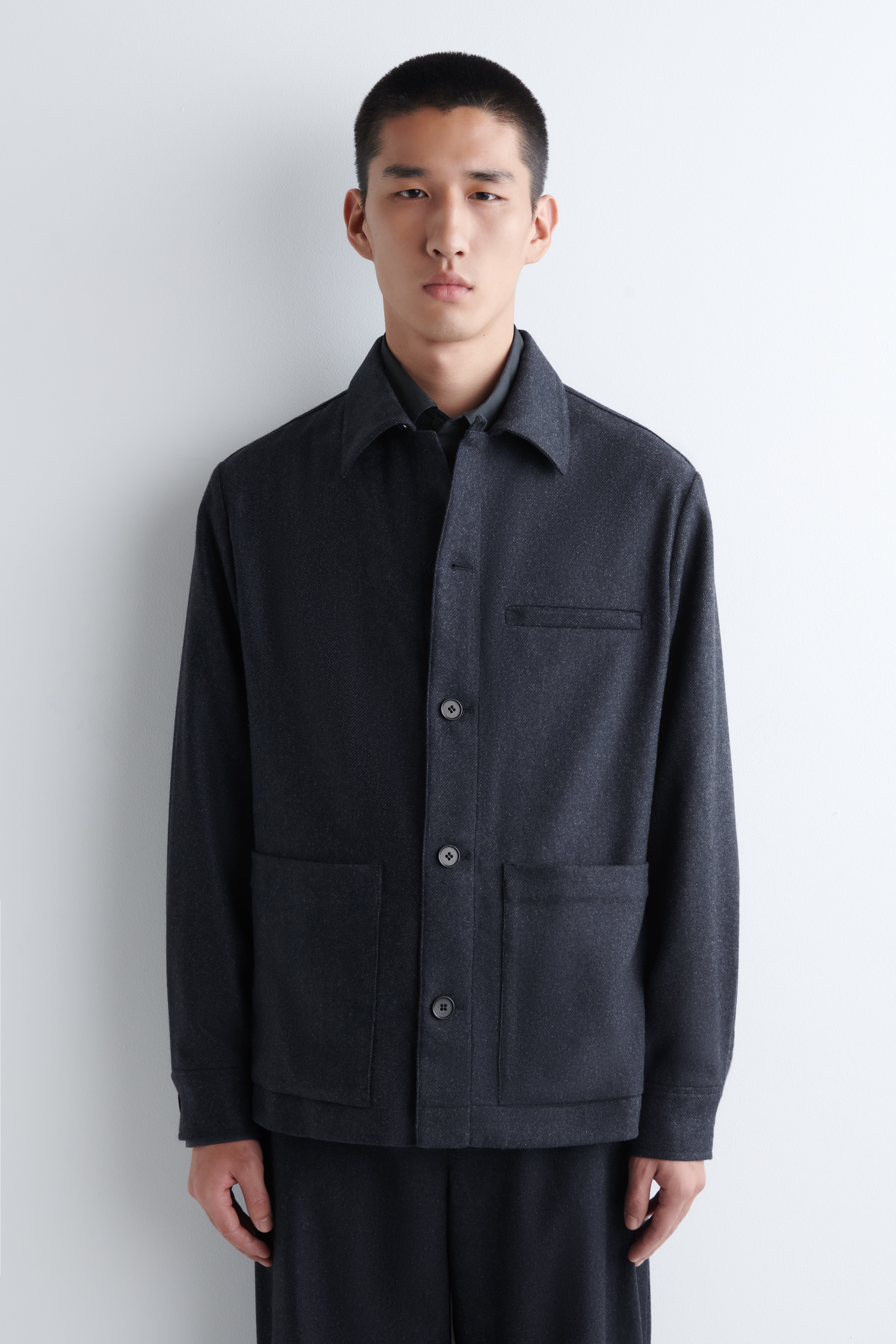 WOOL OVERSHIRT - CHARCOAL / HERRINGBONE/GREY / BIRDSEYE