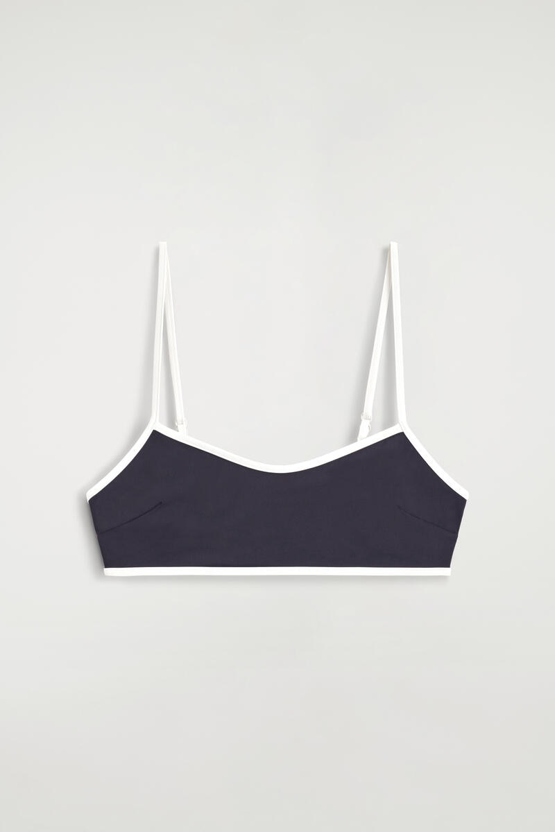 Contrast-Trimmed Scoop-Neck Bikini Top