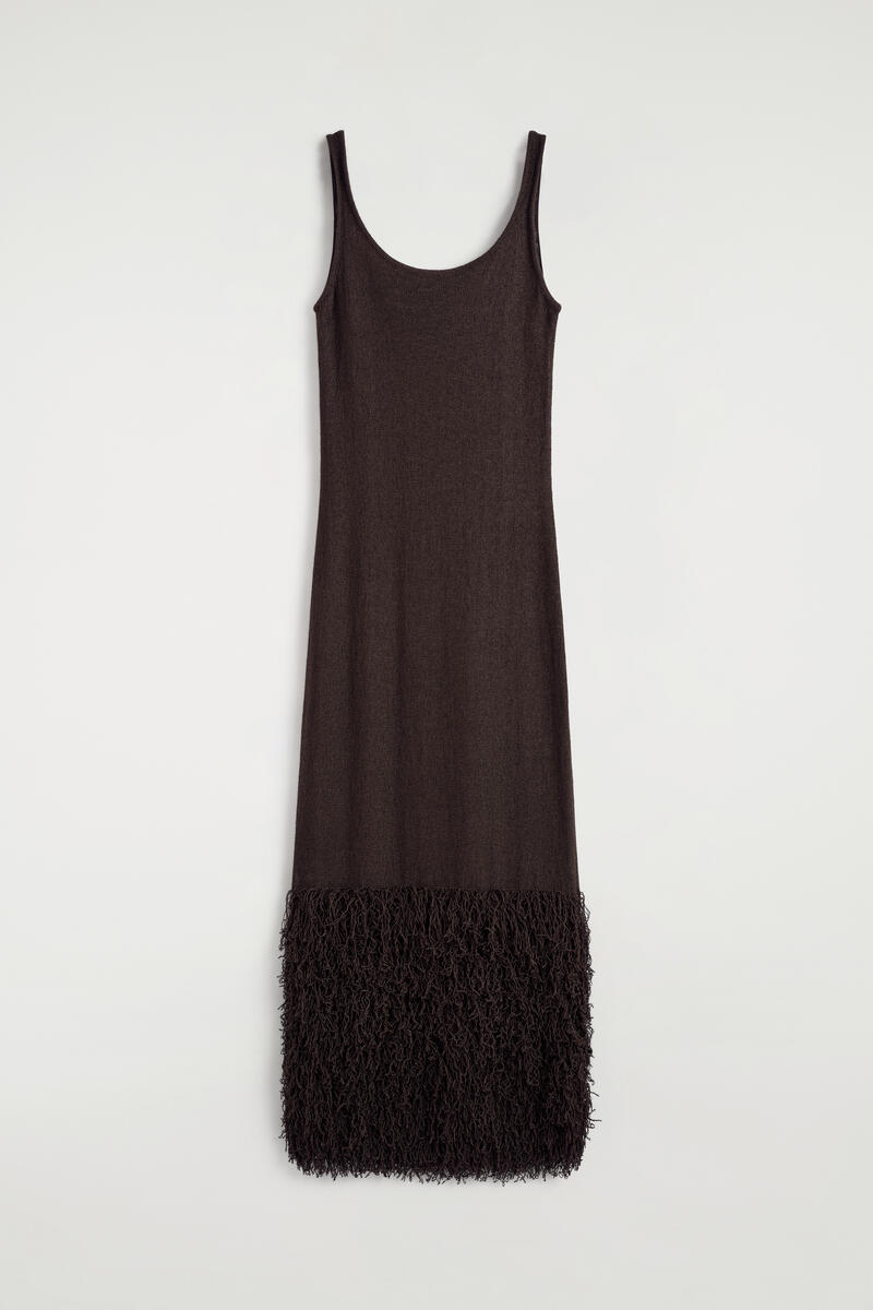 Fringed-Hem Knitted Column Dress