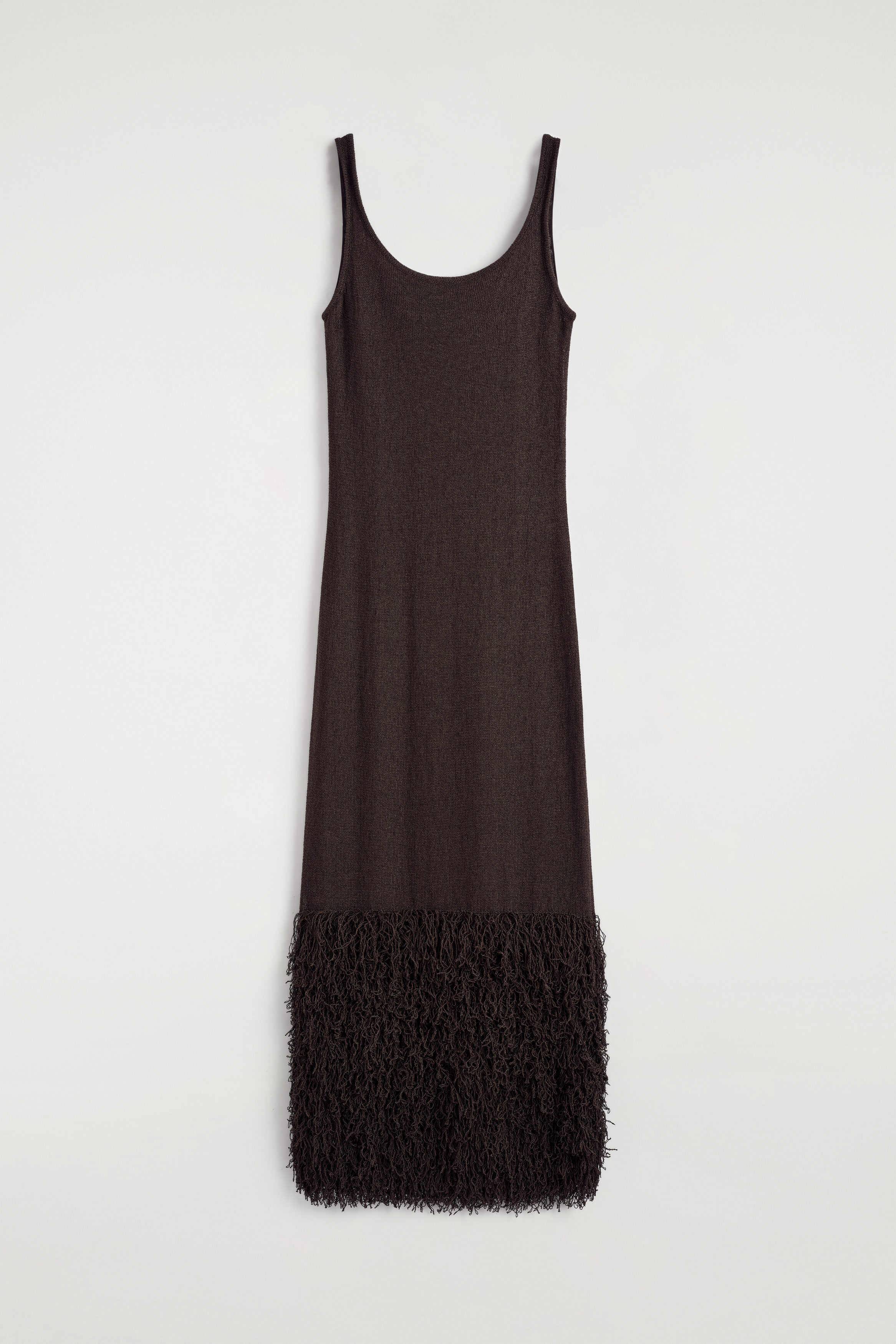 FRINGED-HEM KNITTED COLUMN DRESS - BROWN | COS US
