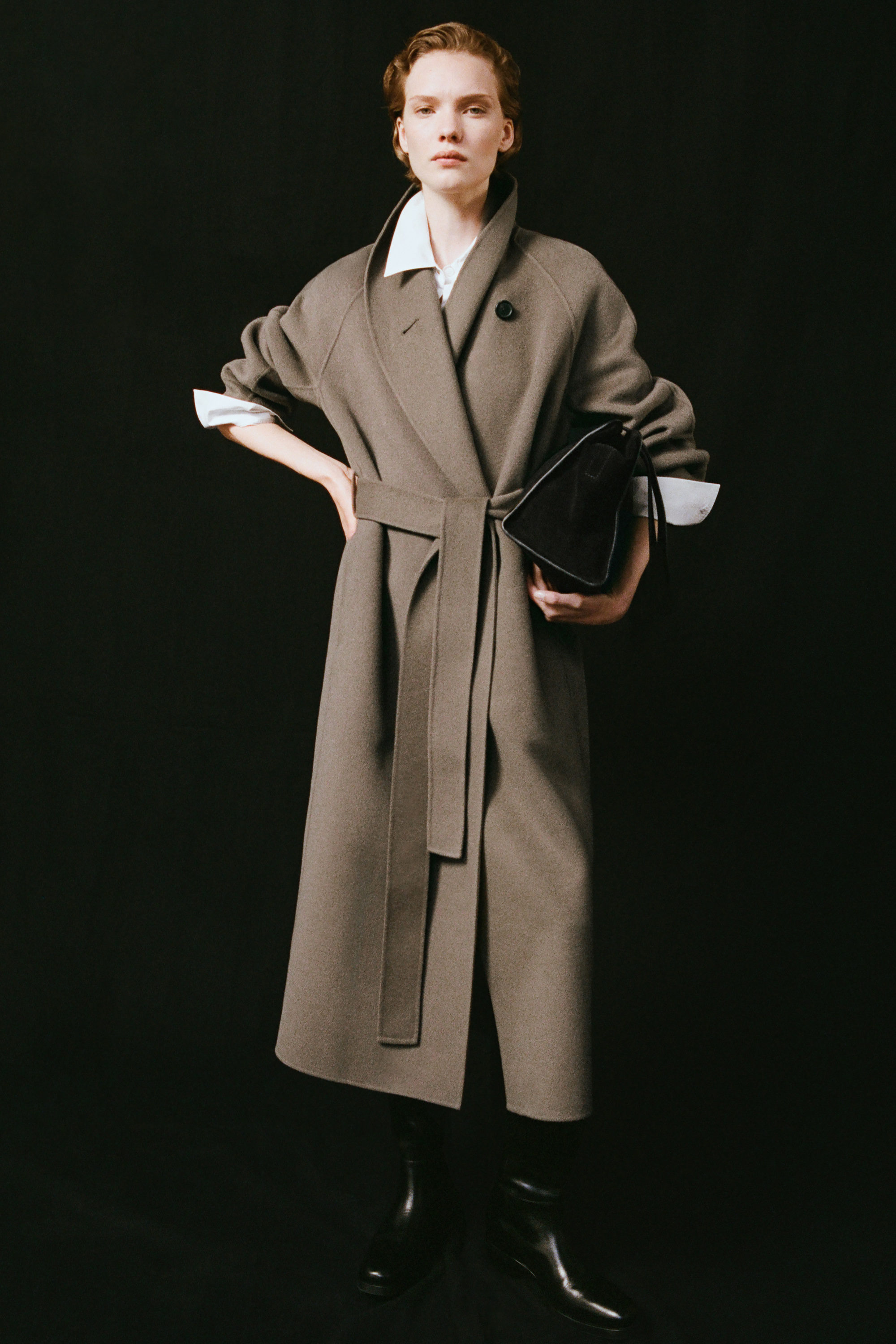 BELTED DOUBLE-FACED WOOL LONG COAT - BROWN | COS US