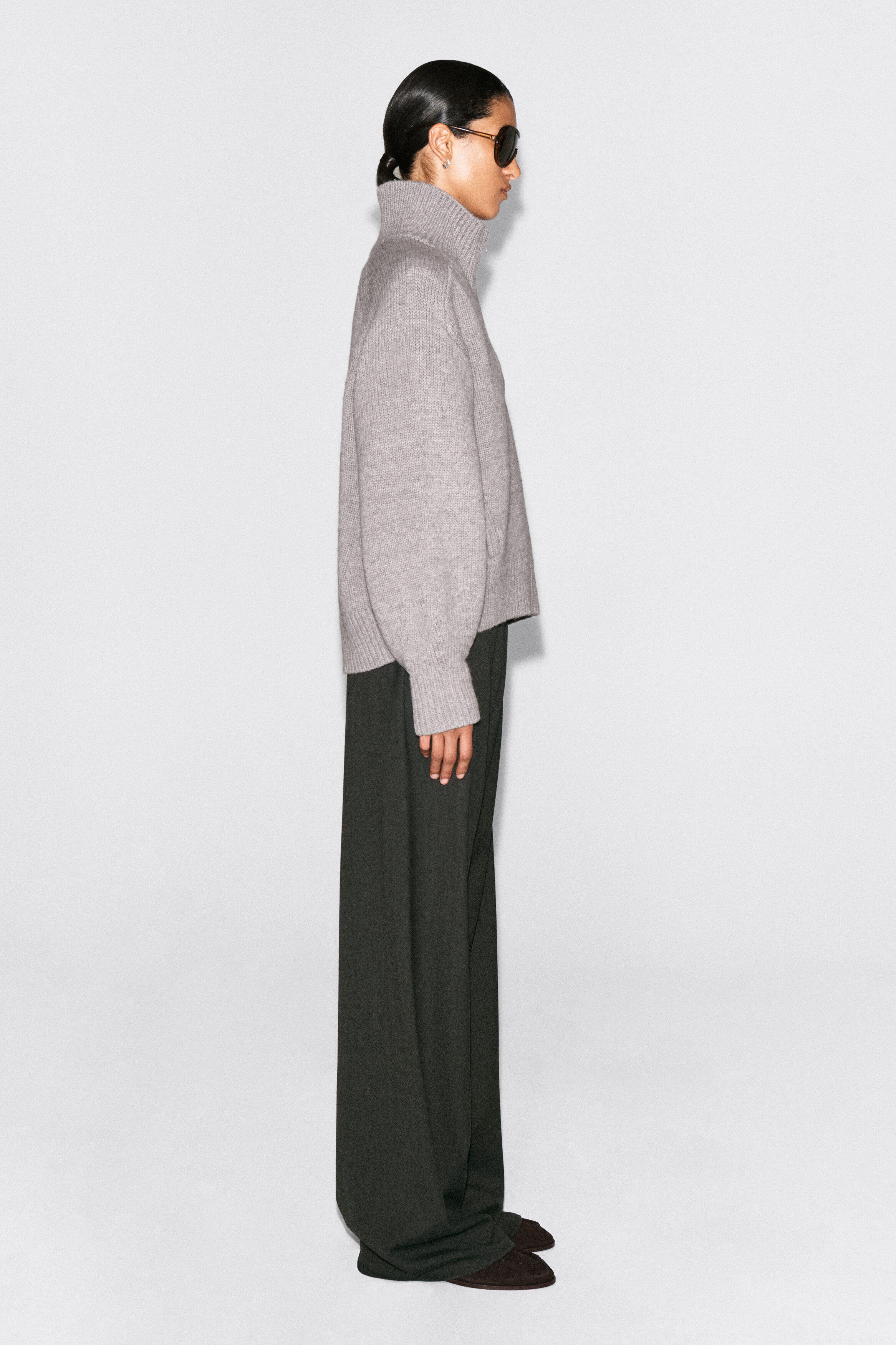 ROUNDED WOOL MOCK-NECK ZIP-UP JACKET - GRAY MÉLANGE | COS US