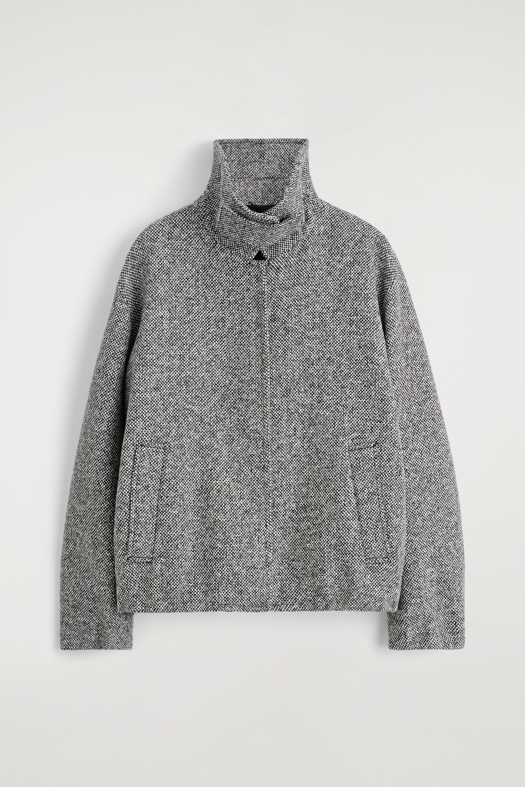 GYAPJÚ TWEED GARBO NYAKÚ DZSEKI - BLACK MÉLANGE