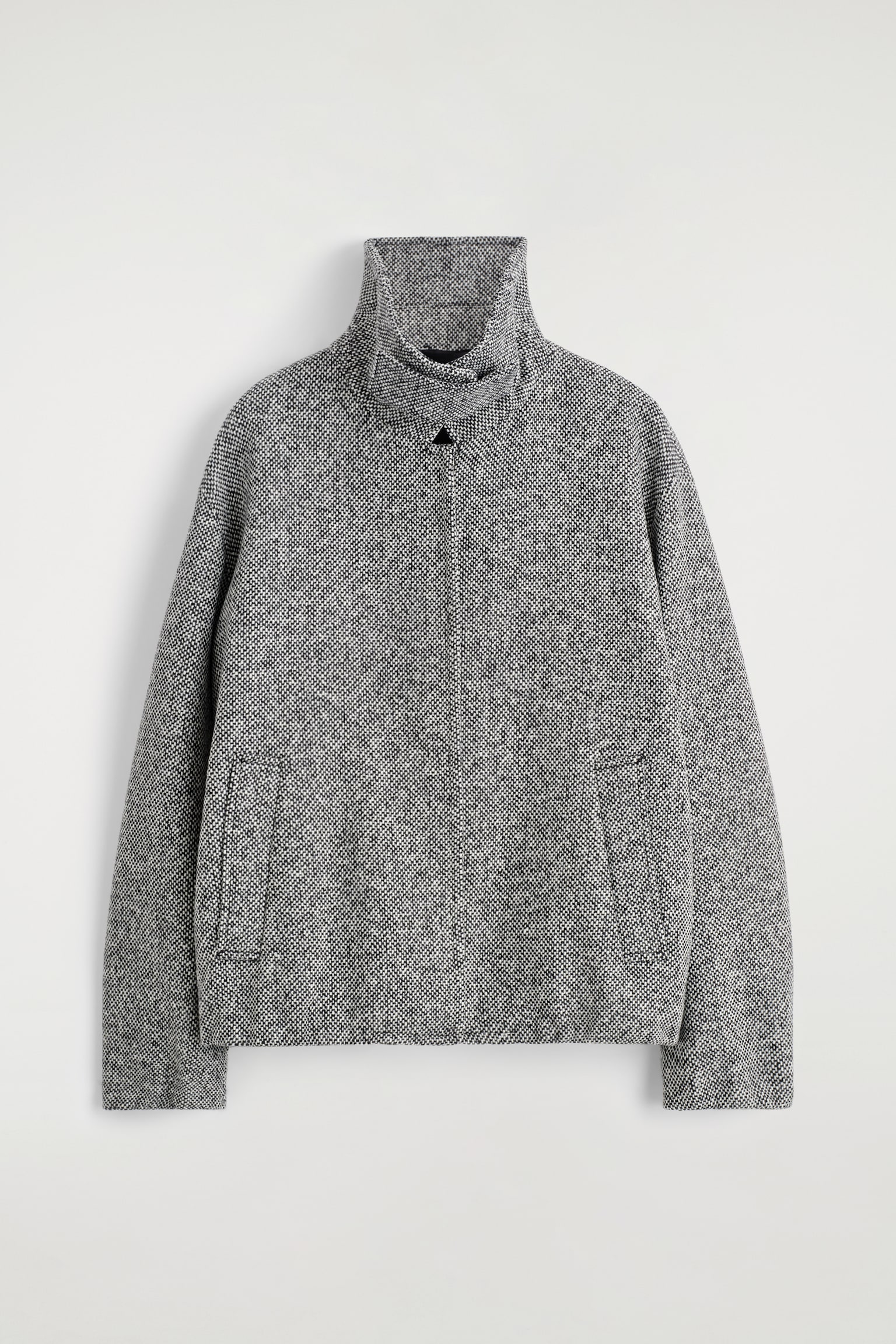 WOOL-TWEED FUNNEL-NECK JACKET - BLACK MÉLANGE - 2