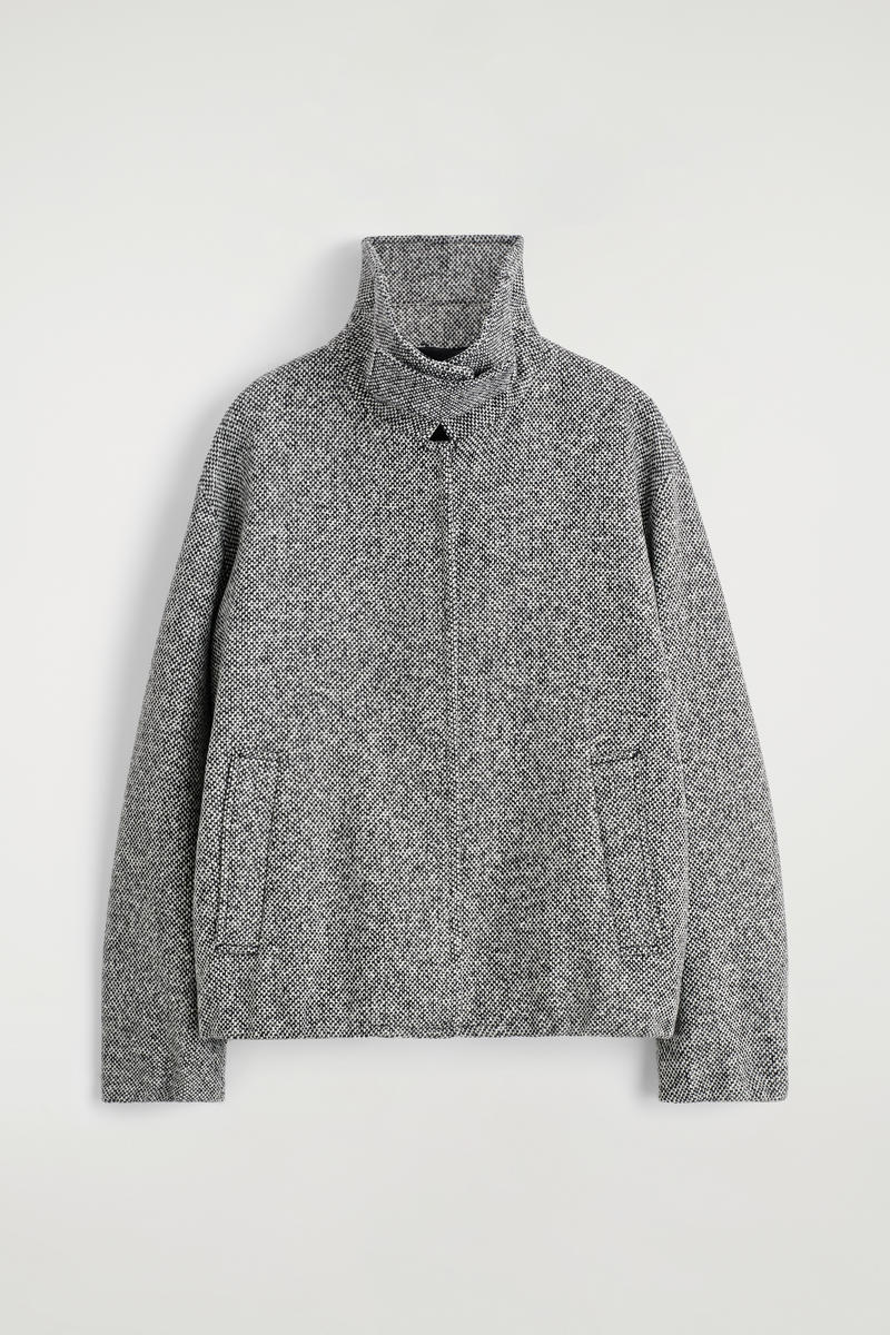Cos Giacca In Tweed Di Lana Con Collo A Imbuto In Gray