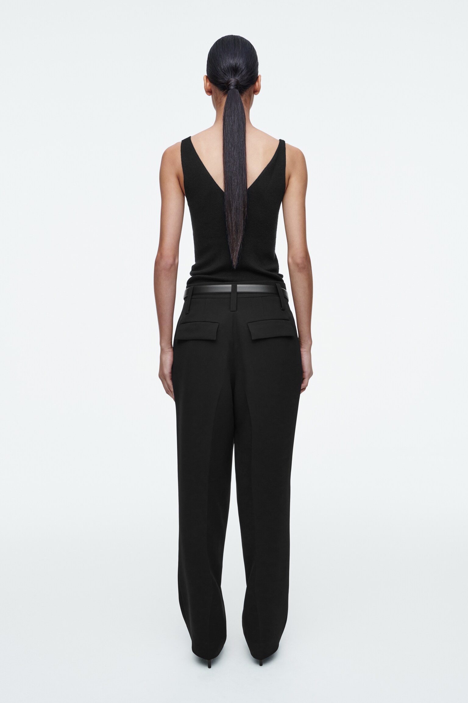 PANTALON DE TAILLEUR DROIT EN TISSU FLUIDE - NOIR - 4