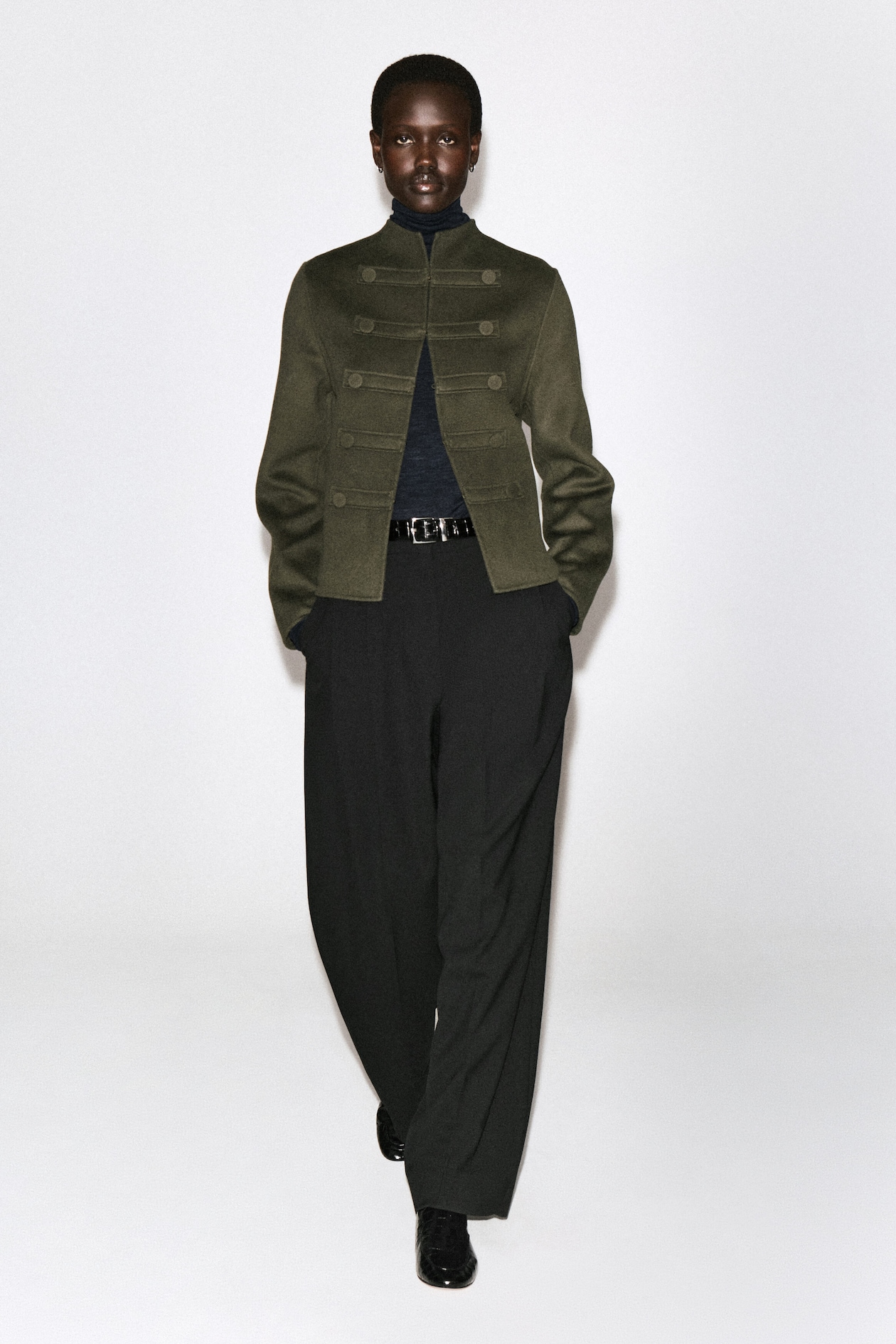 DOUBLE-FACED WOOL UNIFORM JACKET — KHAKI