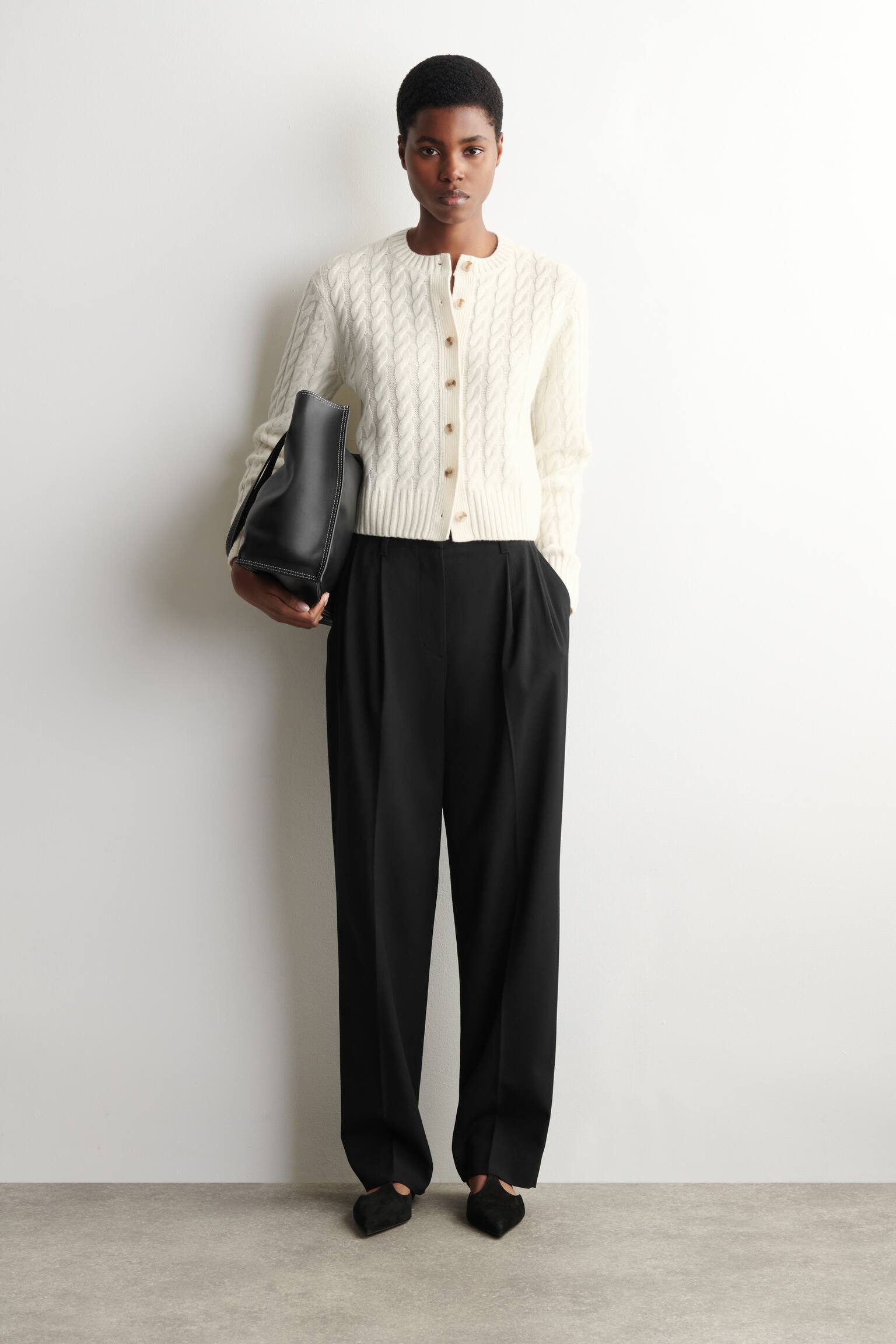 CARDIGAN IN LANA MERINO CON LAVORAZIONE A TRECCE - AVORIO/GRIGIO - 5