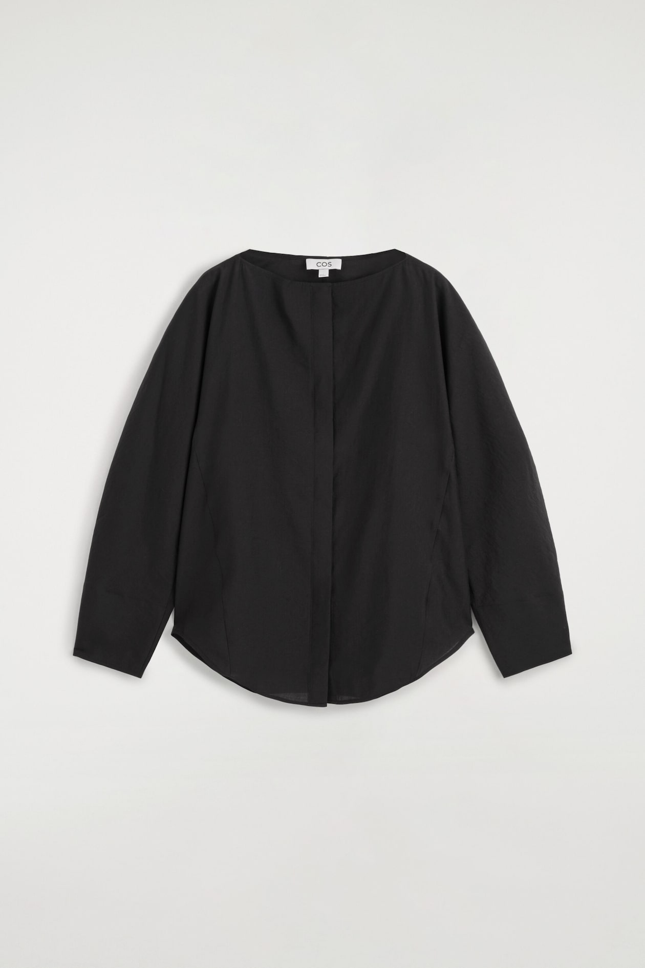 SCULPTED BOAT-NECK BLOUSE — BLACK