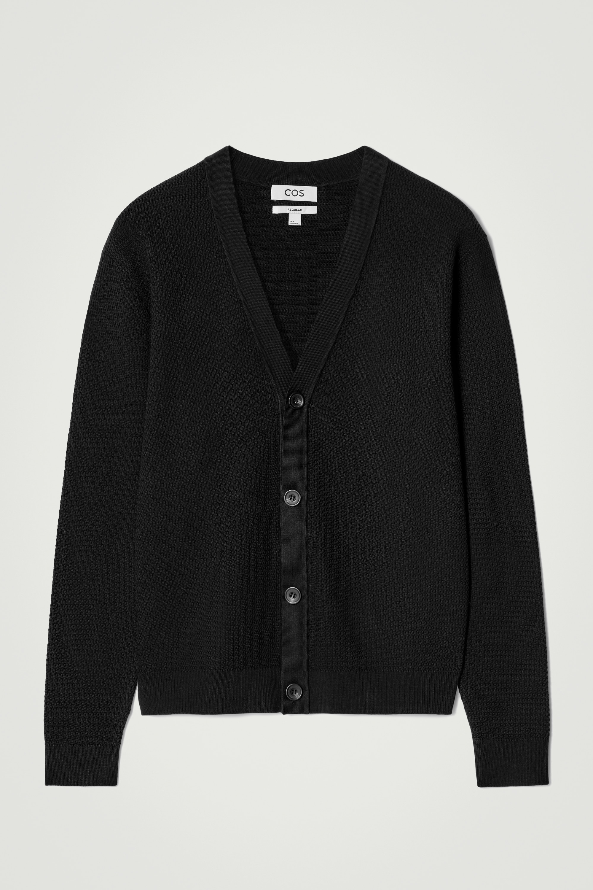 ТЕКСТУРИРАНО ПЛЕТЕНО ПАМУЧНО ЖИЛЕТКА С V-ОБРАЗНО ДЕКОЛТЕ - ЧЕРЕН