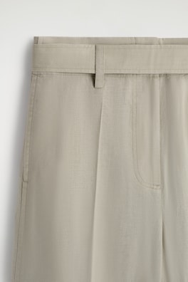 BELTED LINEN BARREL-LEG TROUSERS — BEIGE 6