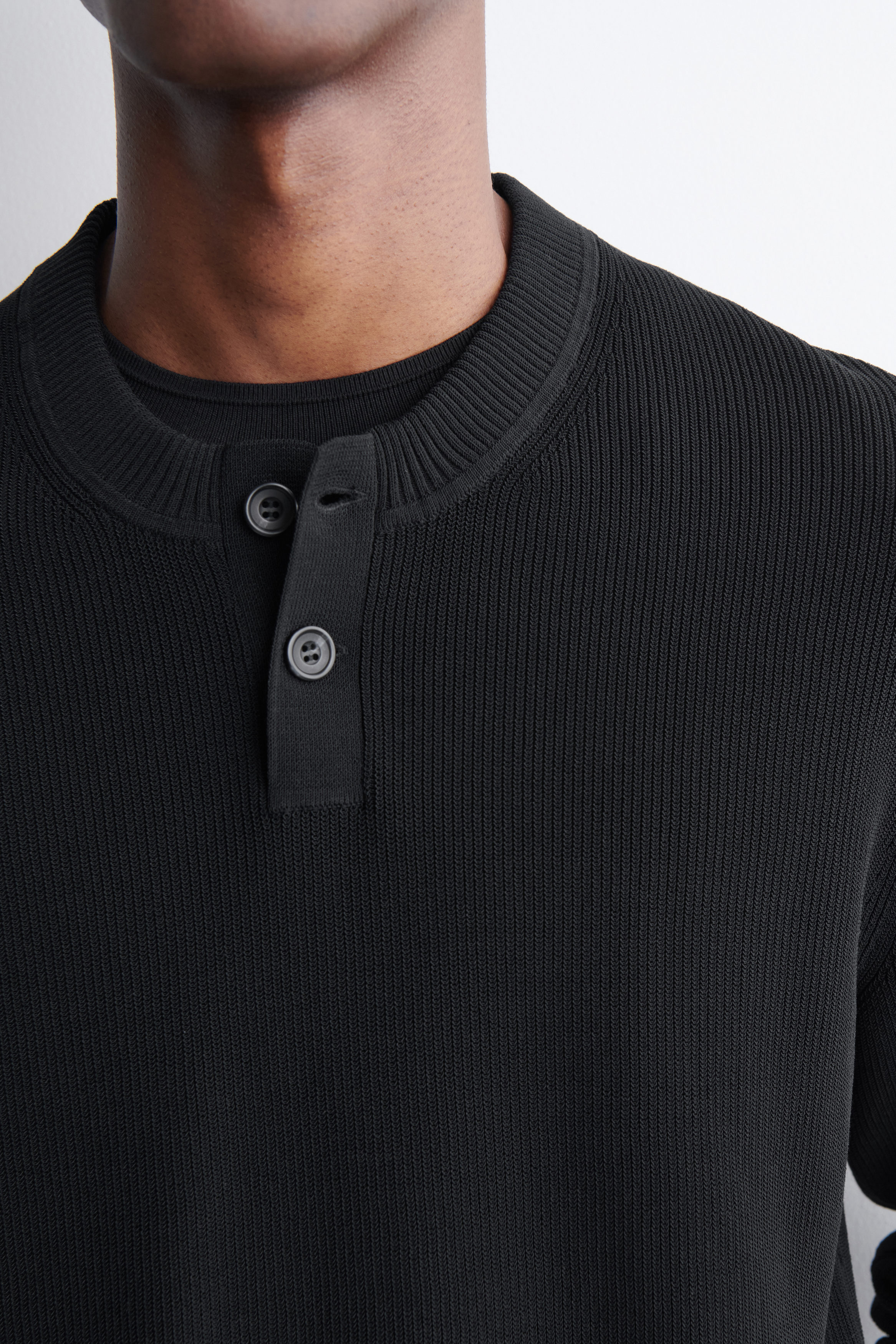 KNITTED COTTON HENLEY JUMPER - BLACK | COS