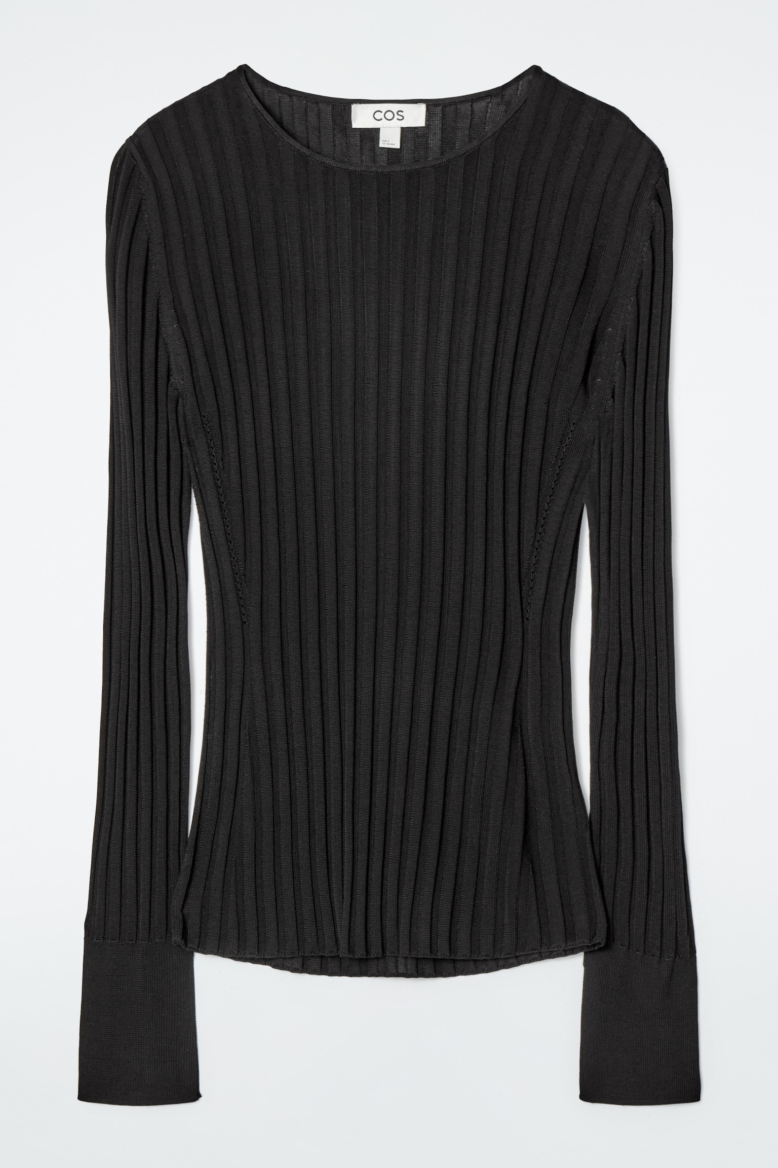 RIB-KNIT LONG-SLEEVED TOP - BLACK - 2