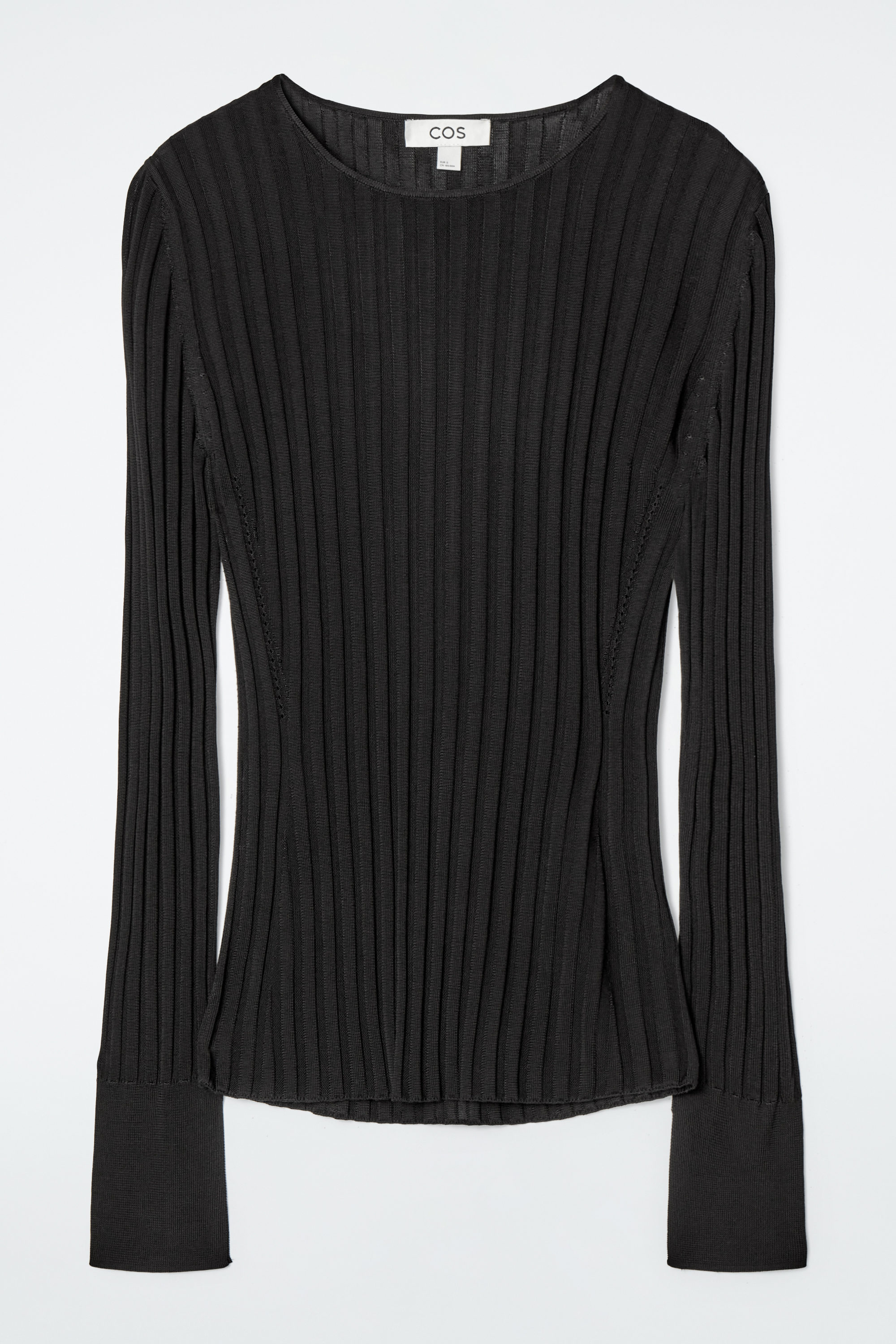 RIB-KNIT LONG-SLEEVED TOP - BLACK | COS
