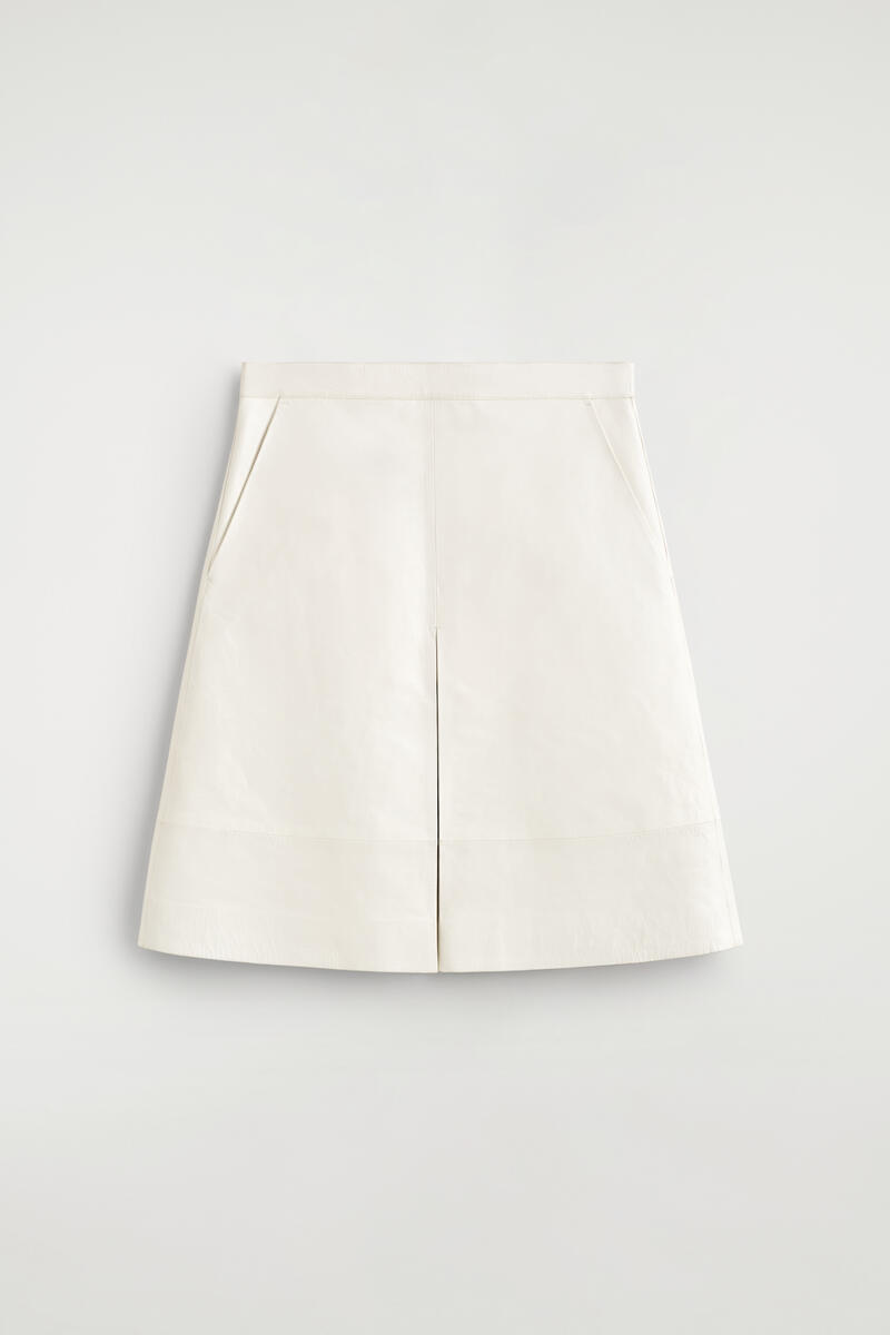Pleated Textured-Leather Midi Skirt