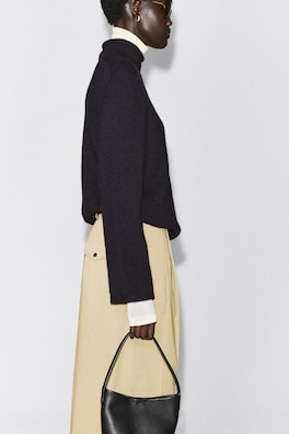 COTTON CROPPED BARREL-LEG PANTS — BEIGE 4