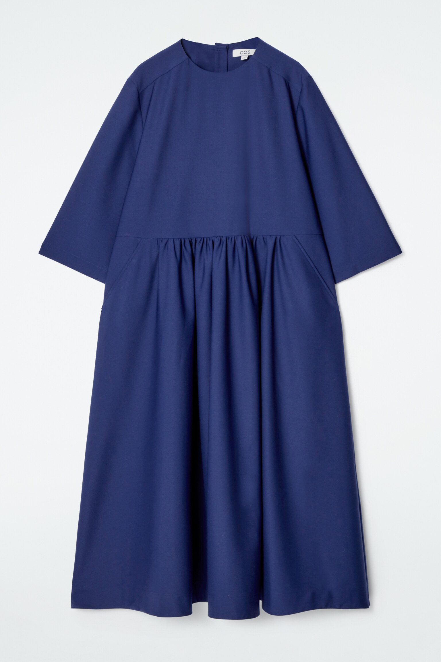 VESTIDO MIDI FRUNCIDO EN MEZCLA DE LANA - AZUL - 2