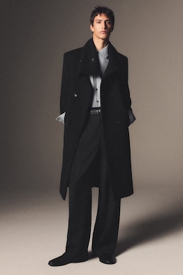 TAILORED WOOL FUNNEL-NECK COAT — BLACK 7