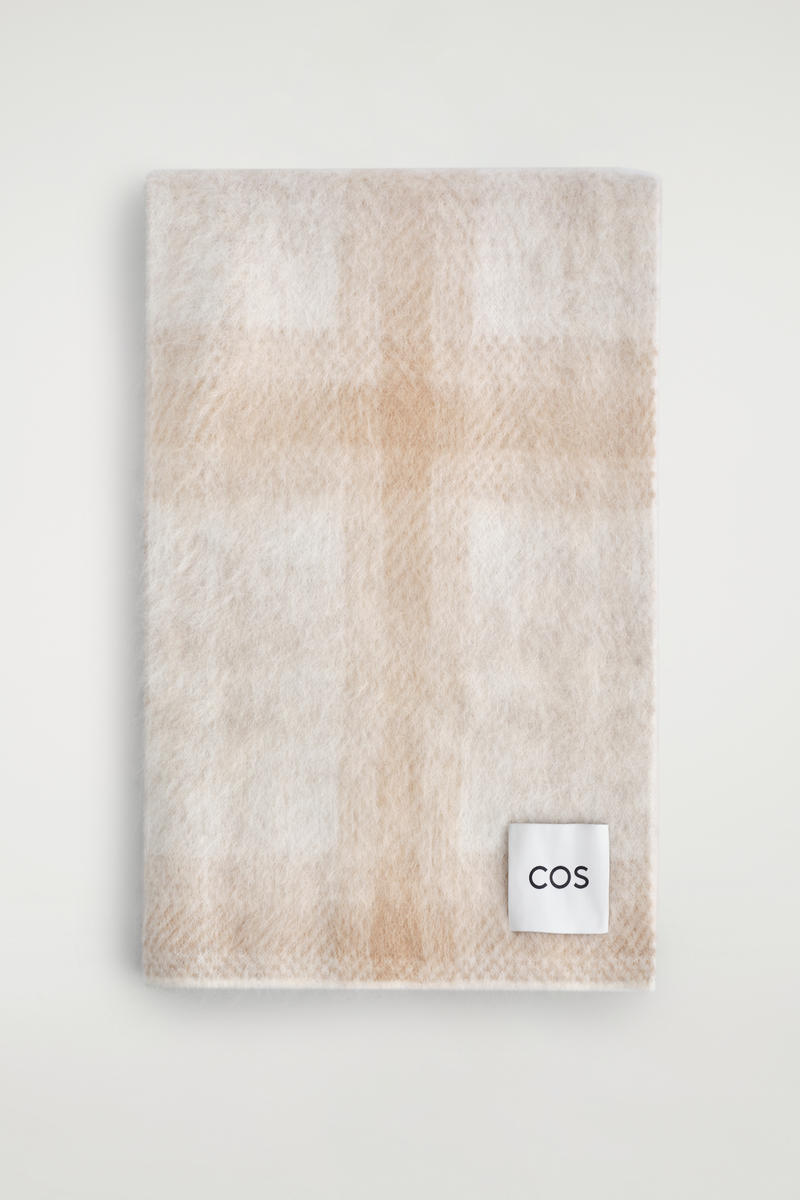 Cos Checked Alpaca-blend Scarf In Brown
