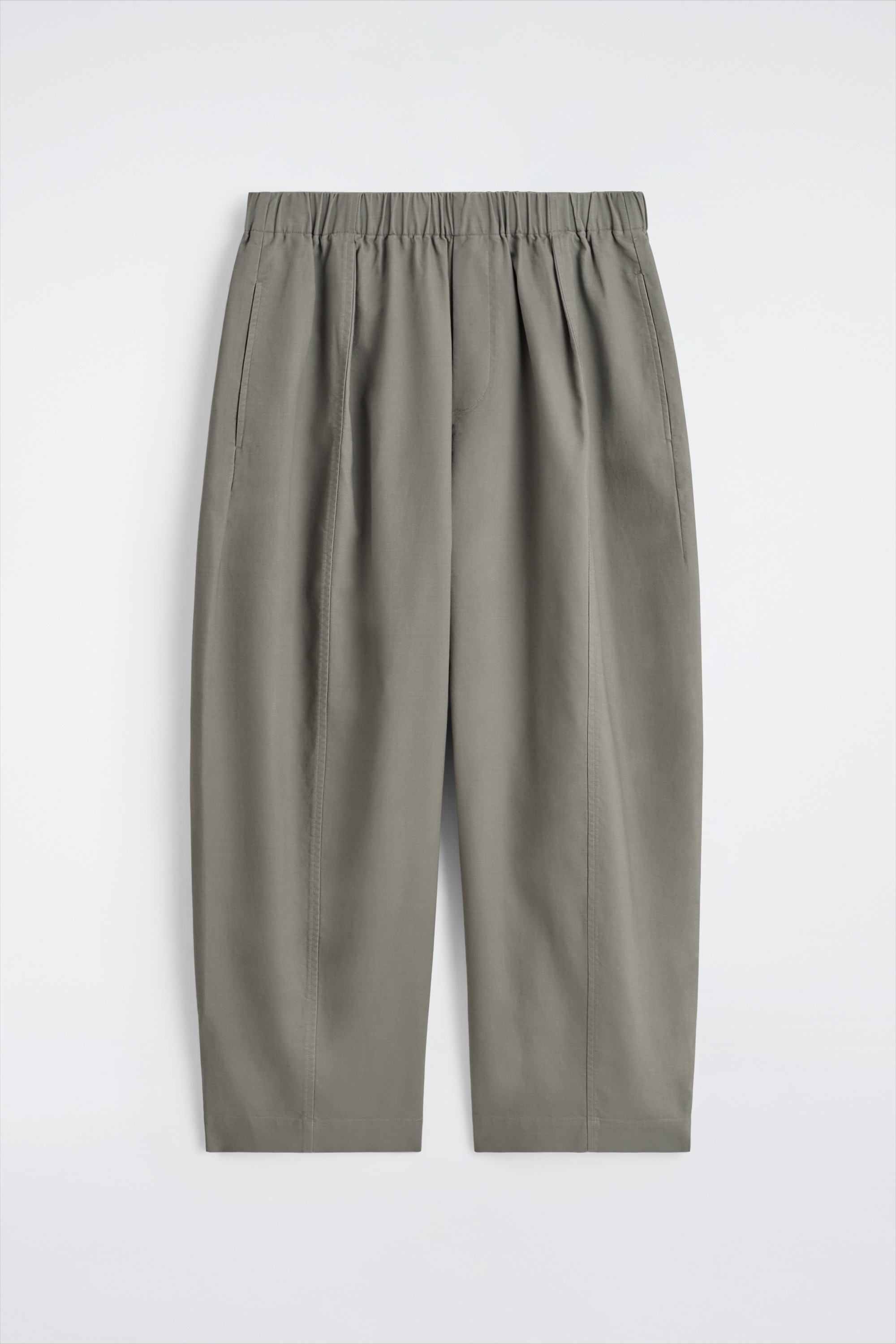 COTTON CROPPED BARREL-LEG TROUSERS - GREY/BEIGE/BLACK