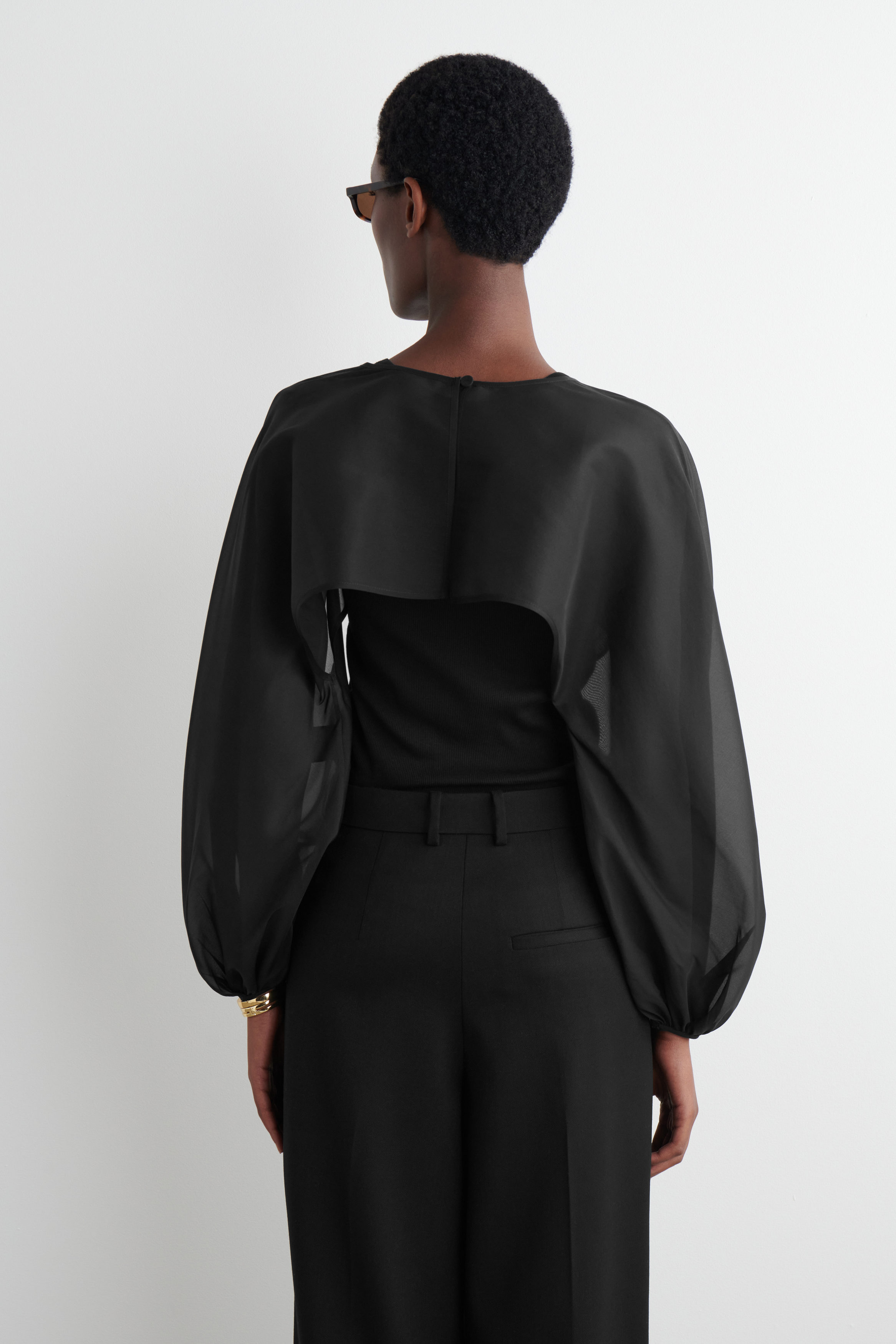 BALLOON-SLEEVE SHEER SILK HYBRID - BLACK | COS