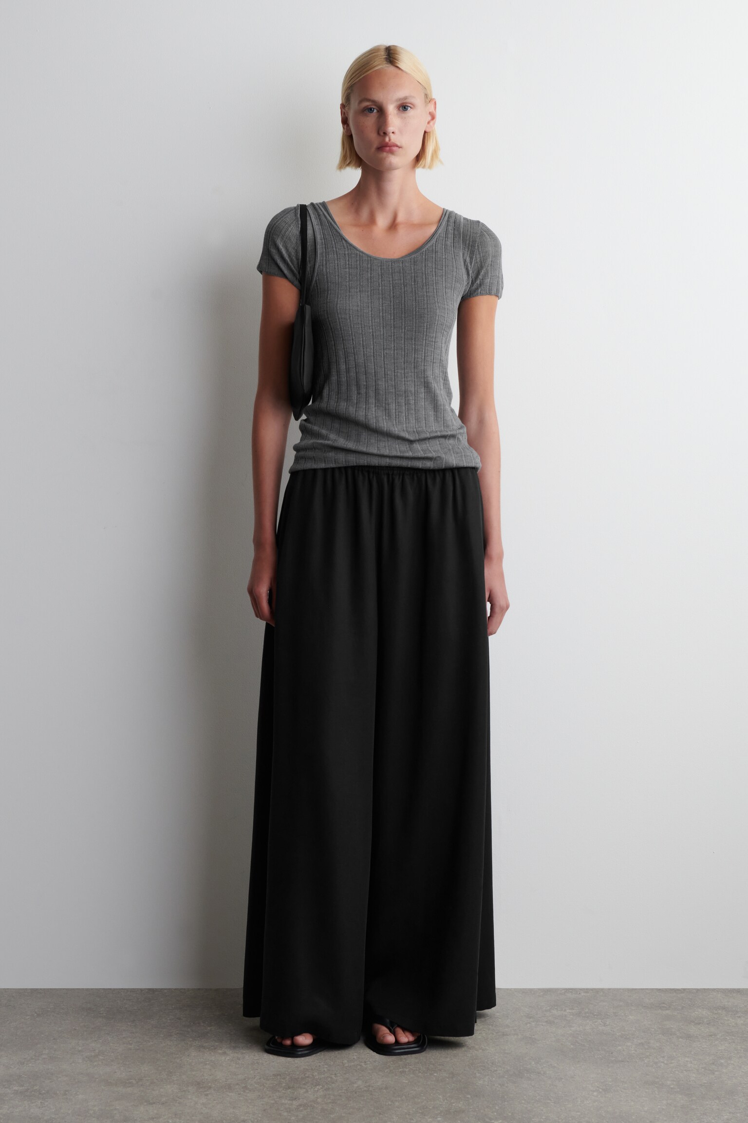 PANTALONI PALAZZO IN TWILL - NERO/BLU NAVY