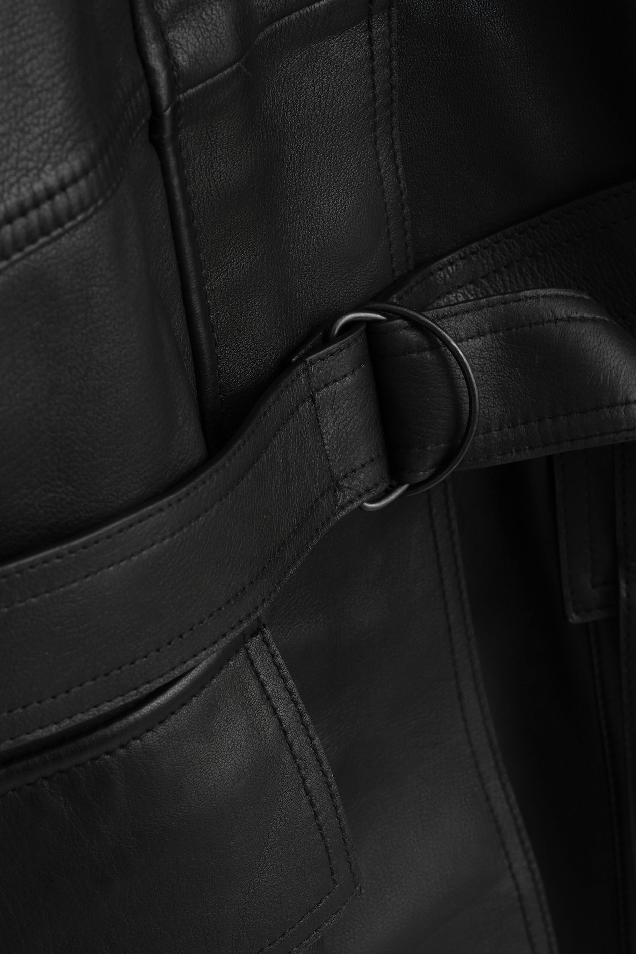 BELTED LEATHER WORKWEAR JACKET — BLACK