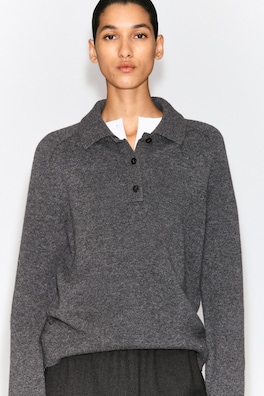 MERINO WOOL POLO SHIRT — GREY MÉLANGE 6