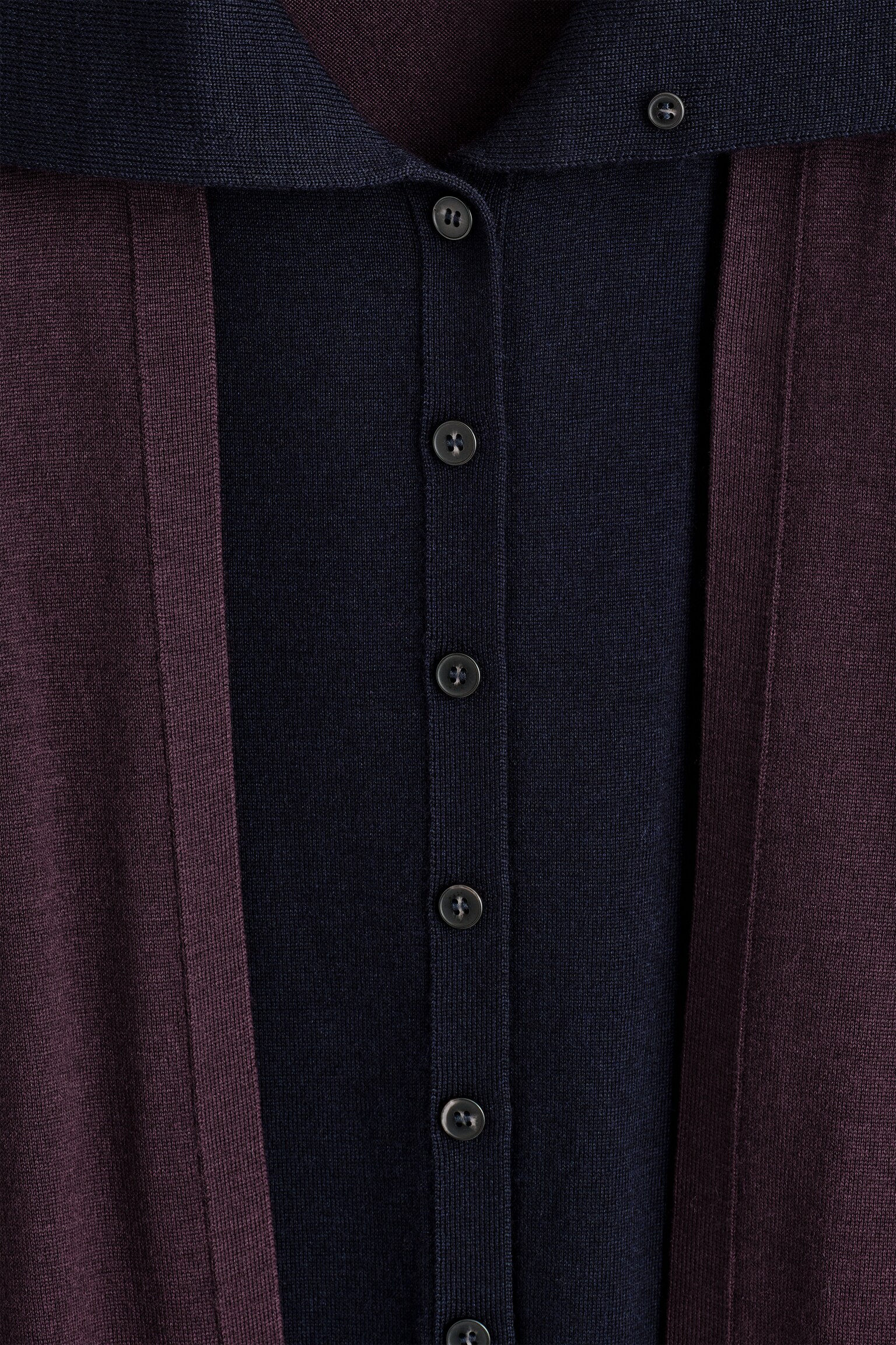 LAYERED MERINO WOOL HIGH-NECK CARDIGAN - BORDEAUX / NAVY/CAMEL - 7