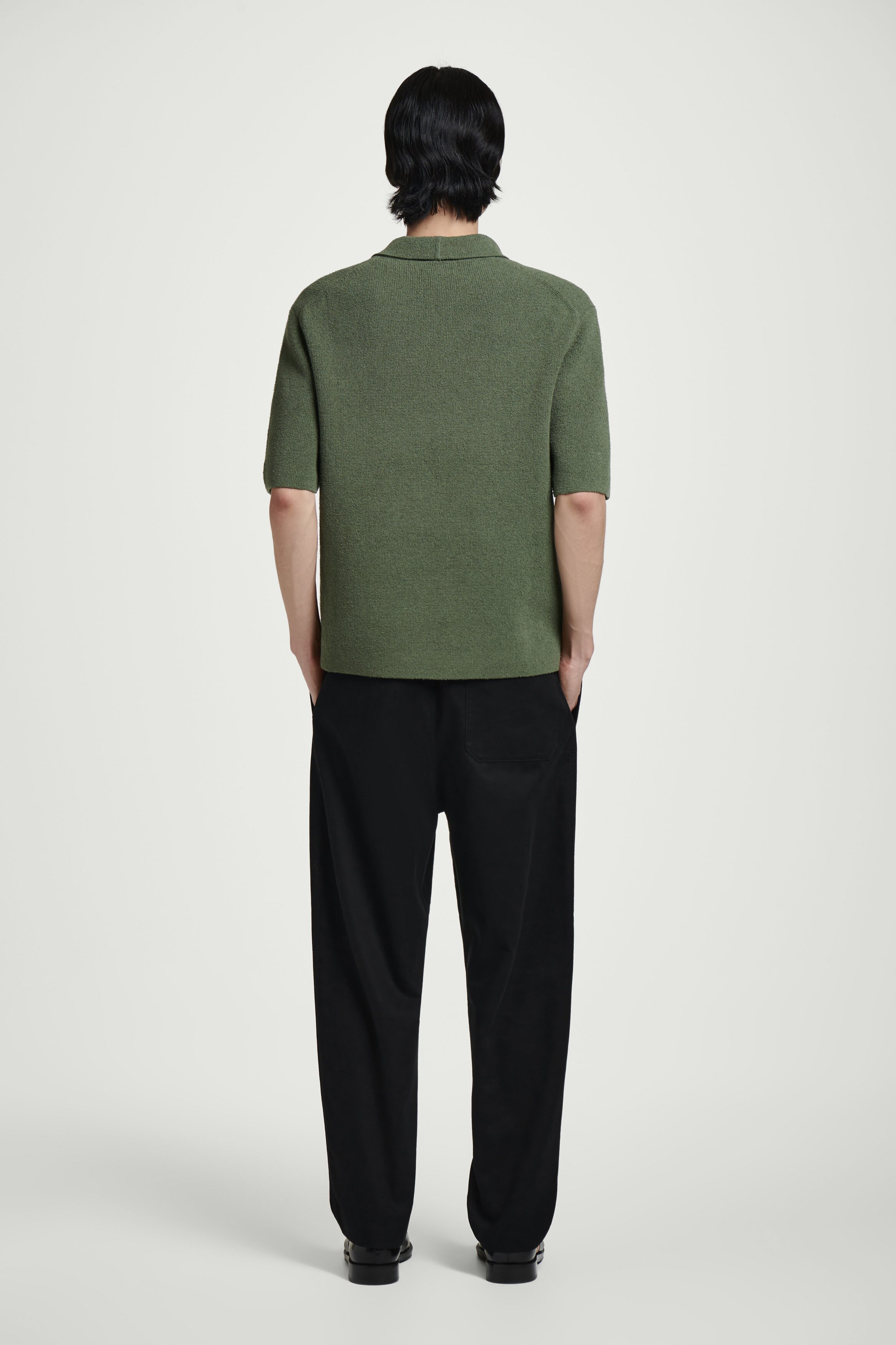 OPEN-COLLAR BOUCLÉ-KNIT POLO SHIRT - GREEN | COS