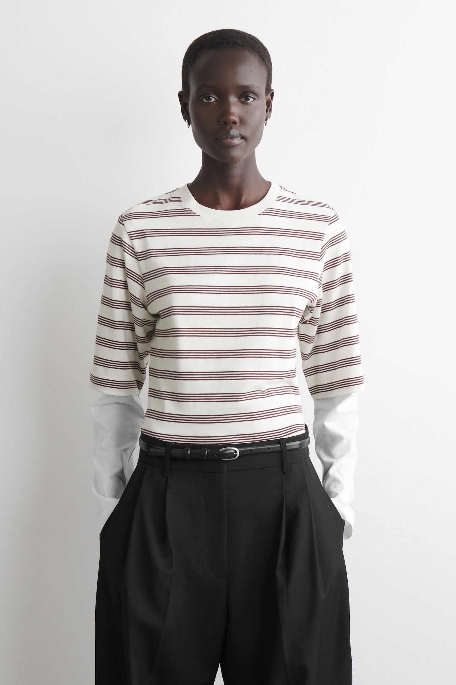 TRICOU DIN BUMBAC - WHITE / PURPLE / STRIPED/CREM/MARO ÎNCHIS - 1